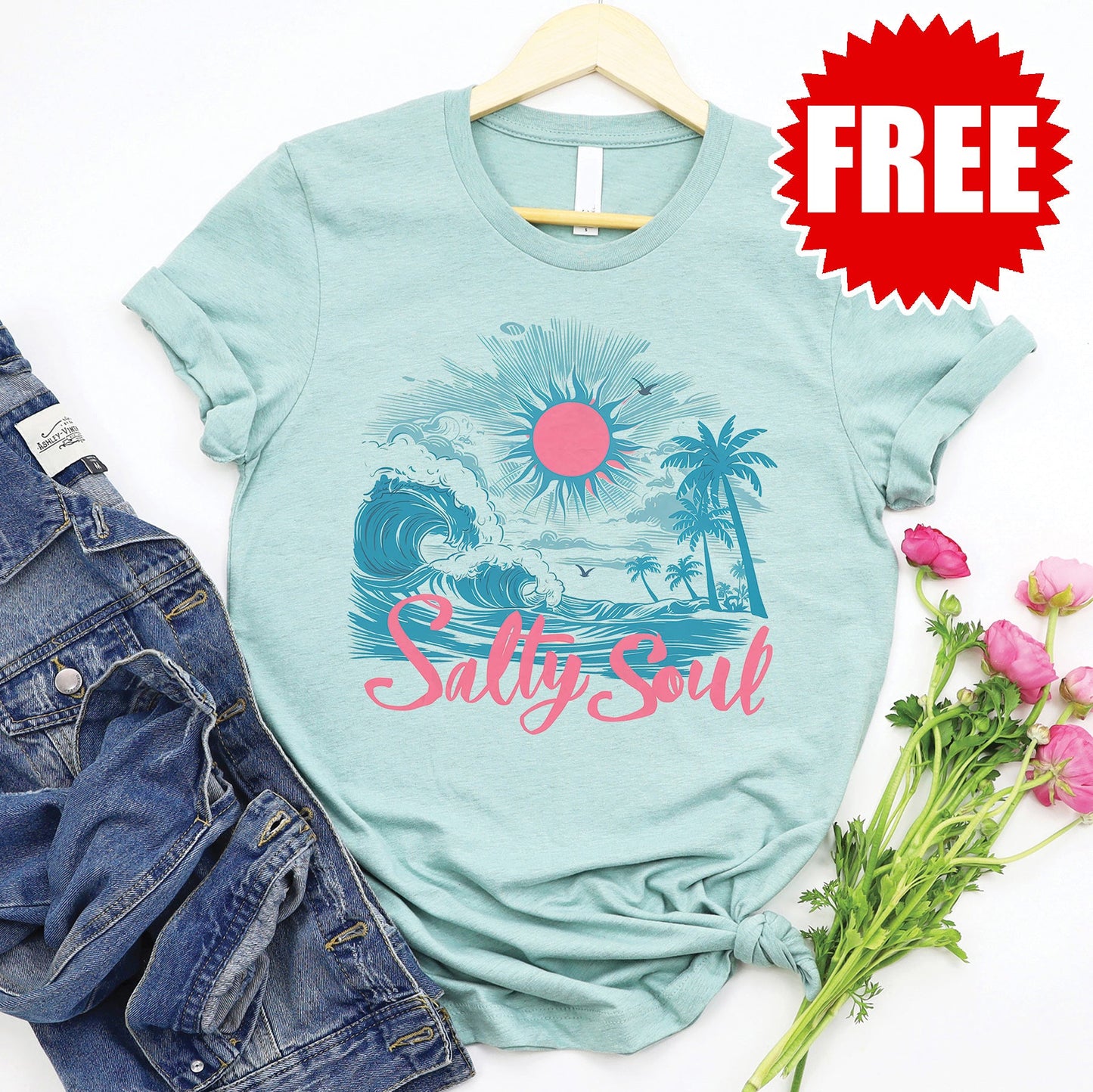 Salty Soul Tee - Heather Dusty Blue - 0