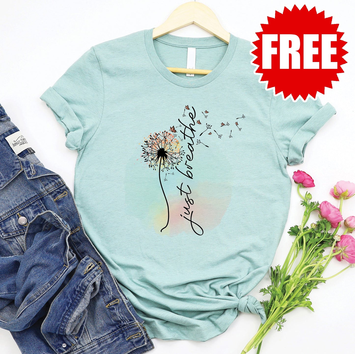 Just Breathe Tee - Heather Dusty Blue - 0
