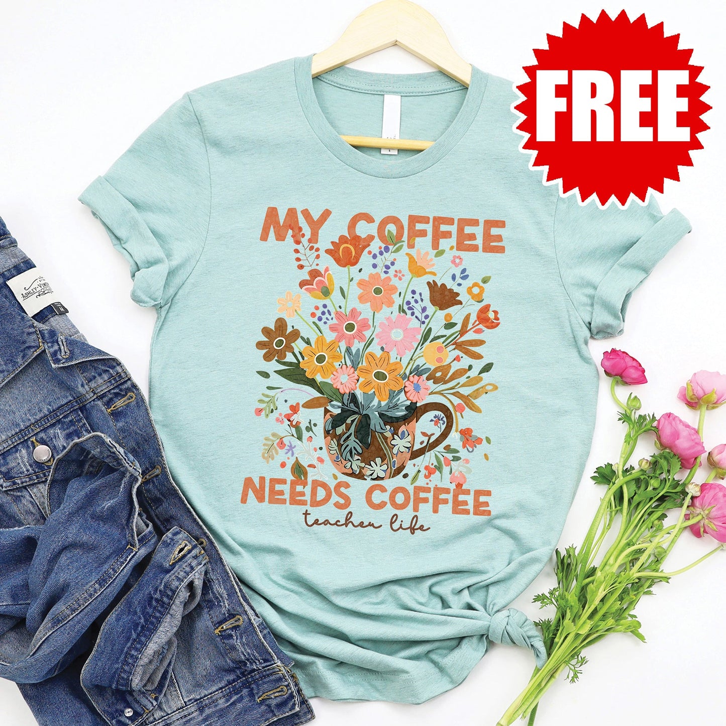 Teacher Life Tee - Heather Dusty Blue - 0