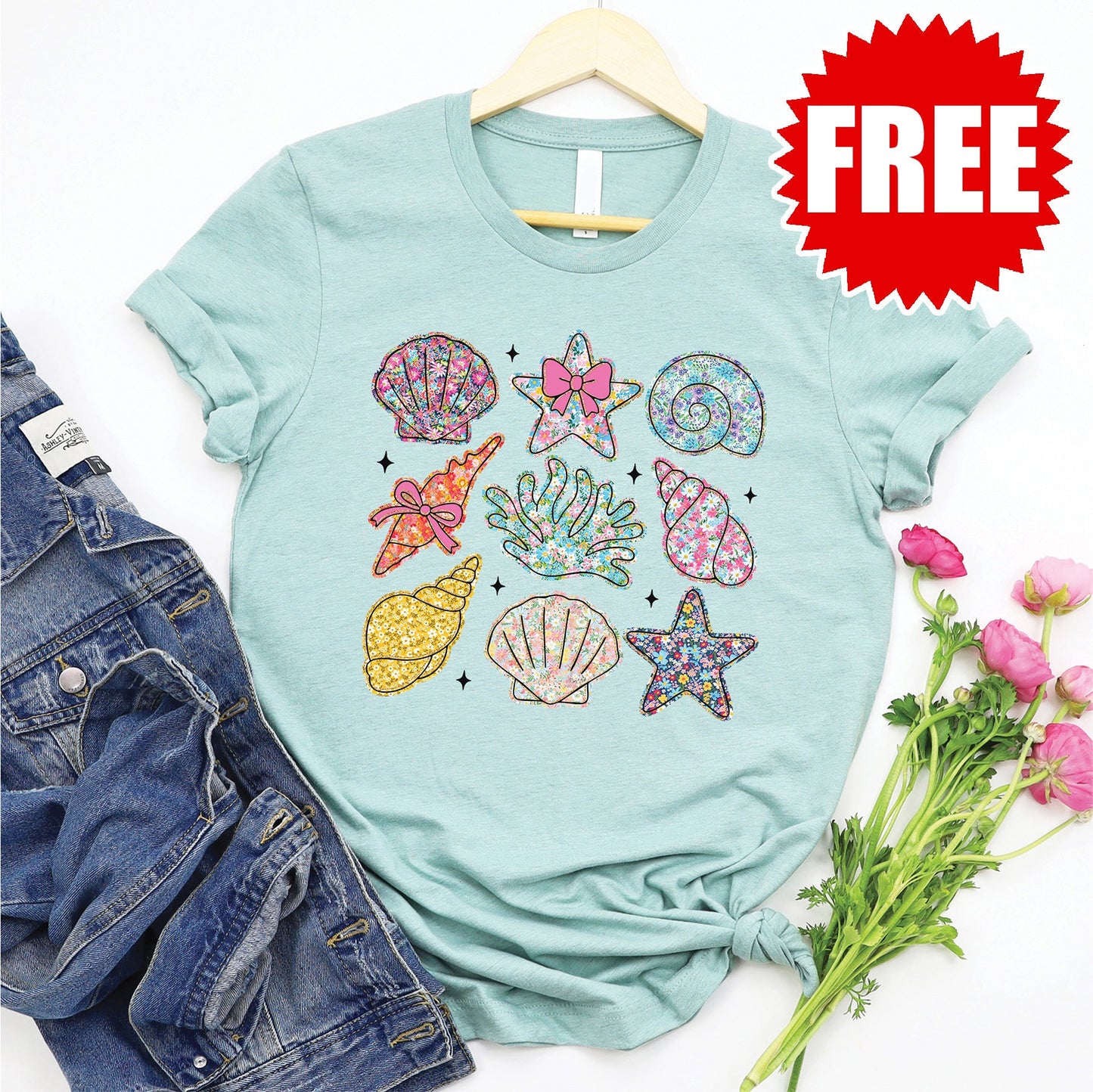 Shells Glitter Tee - Heather Dusty Blue - 0