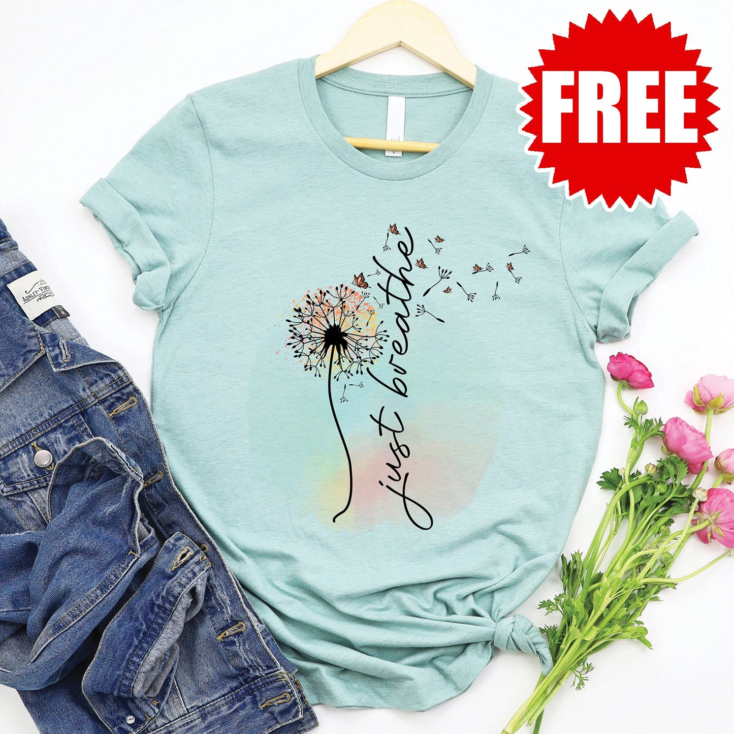 Just Breathe Tee - Heather Dusty Blue - 0 Style001