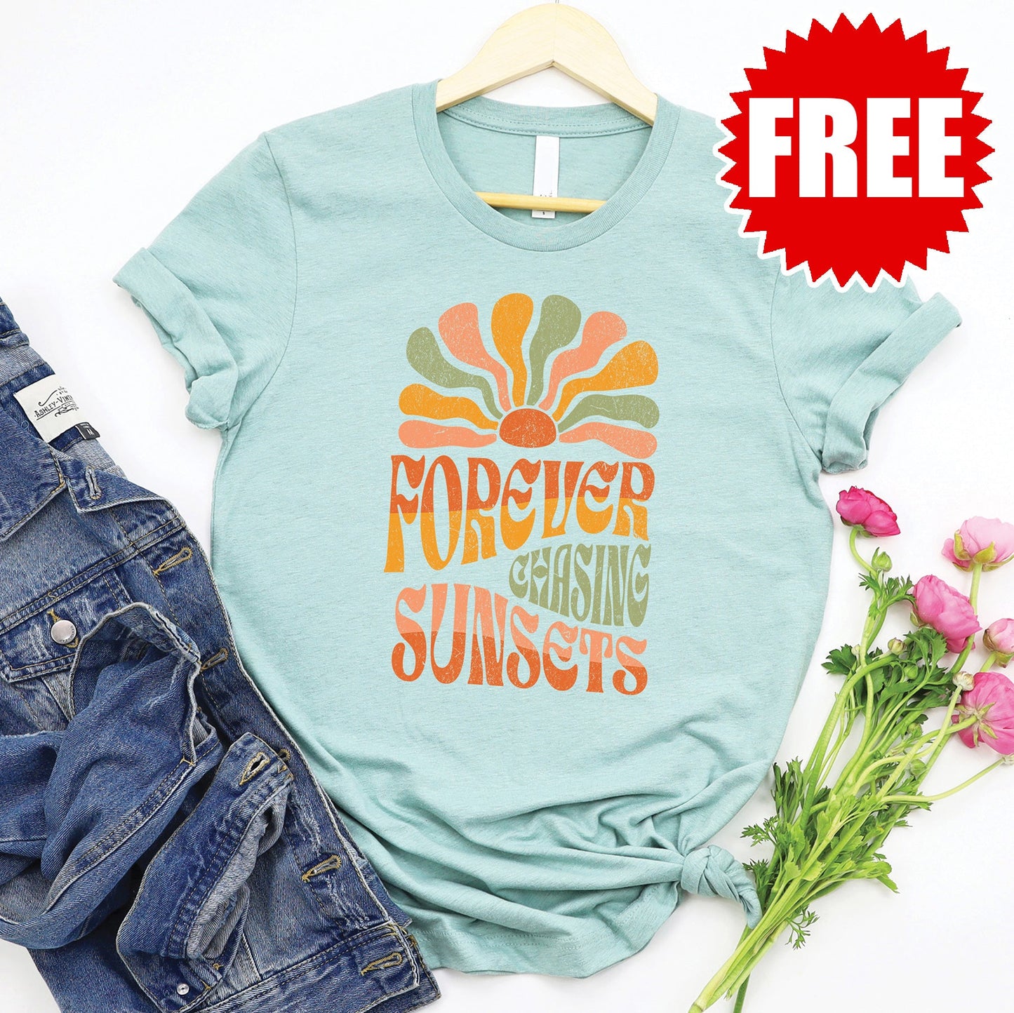 Forever Chasing Tee - Heather Dusty Blue - 0