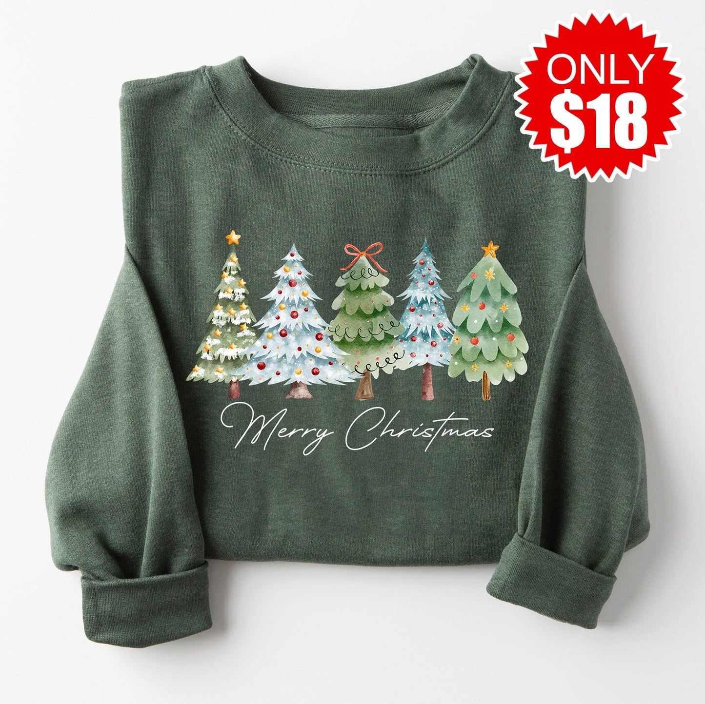 Merry Christmas Crewneck Sweatshirt - Heather Forest