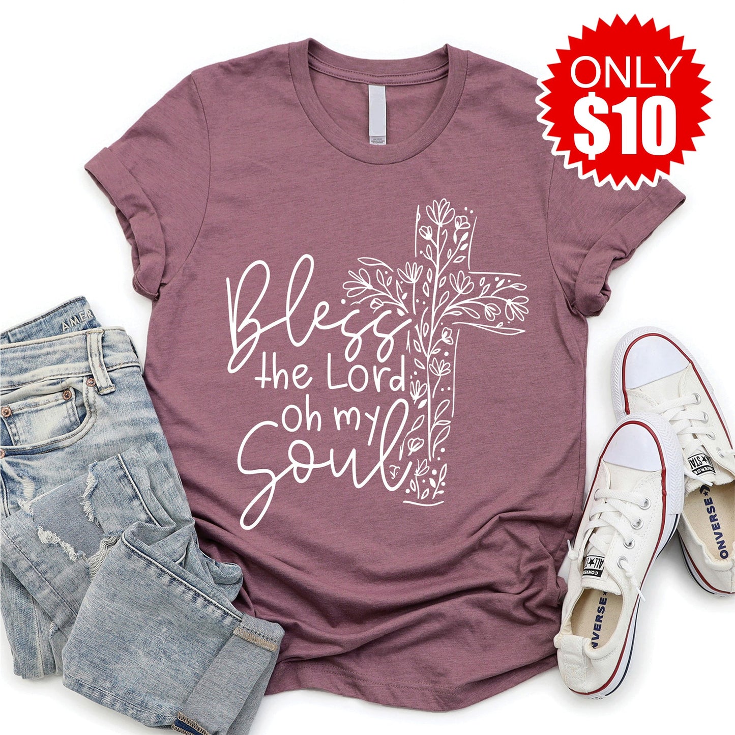 Bless The Lord Tee - Heather Hibiscus