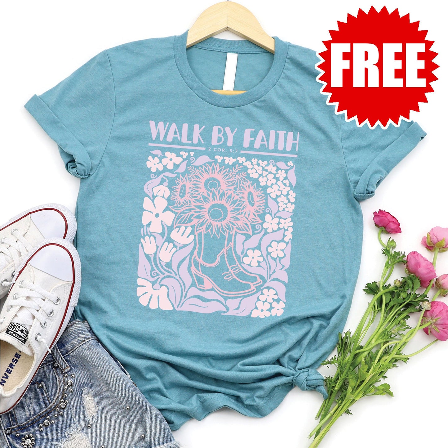 Walk By Faith Tee - Heather Lagoon - 0
