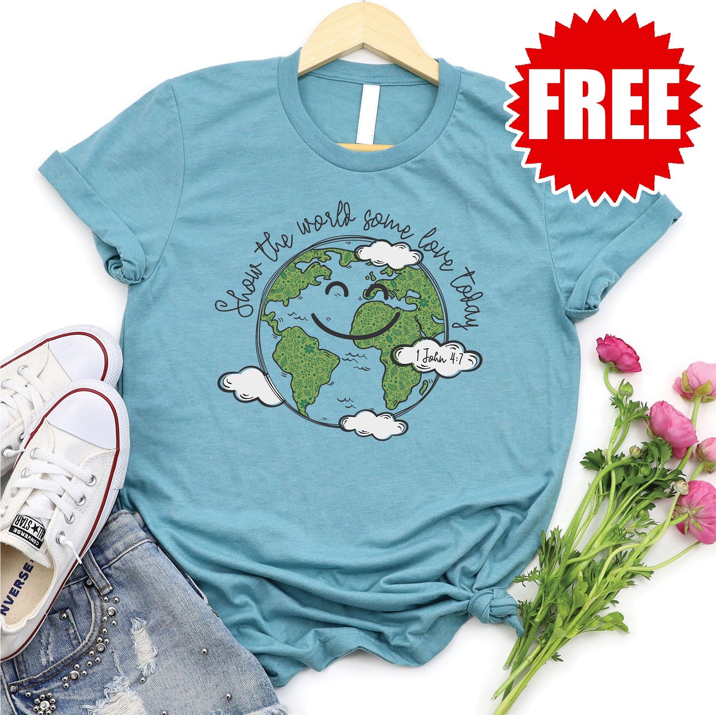 Show the World Some Love Tee - Heather Lagoon - FREE