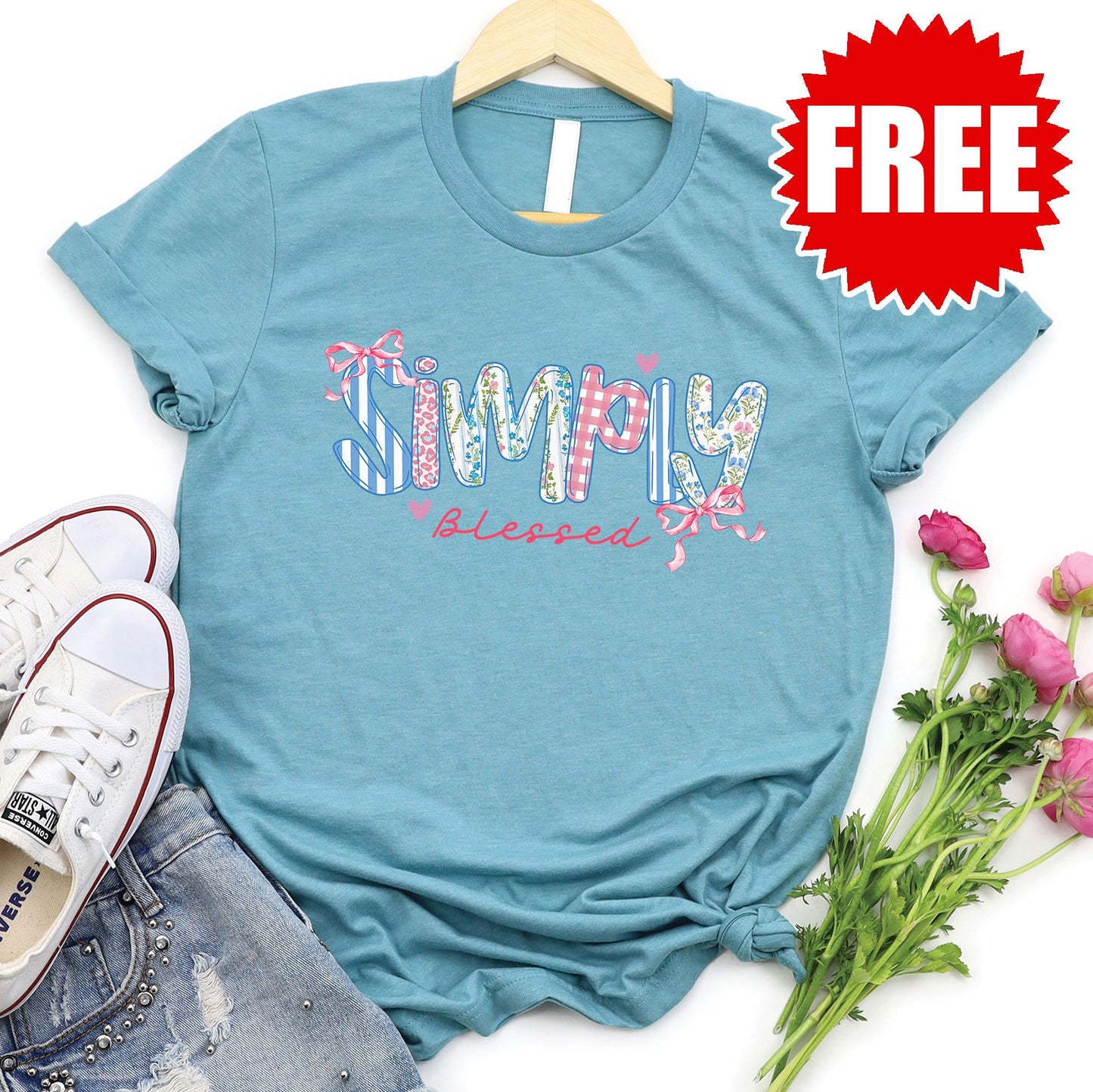 Simply Blessed Tee - Heather Lagoon - 0