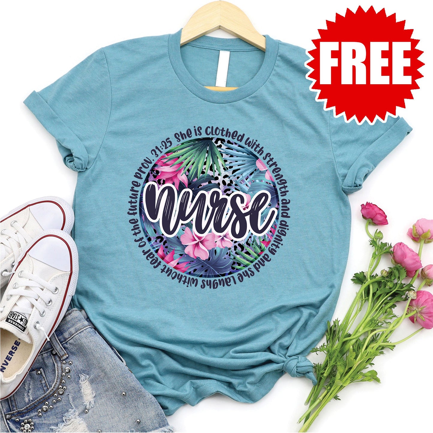 Nurse Tropical Tee - Heather Lagoon - FREE