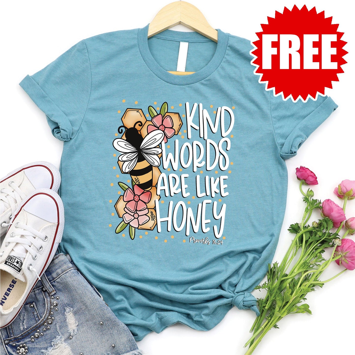 Kind Words Bee Tee - Heather Lagoon - 0