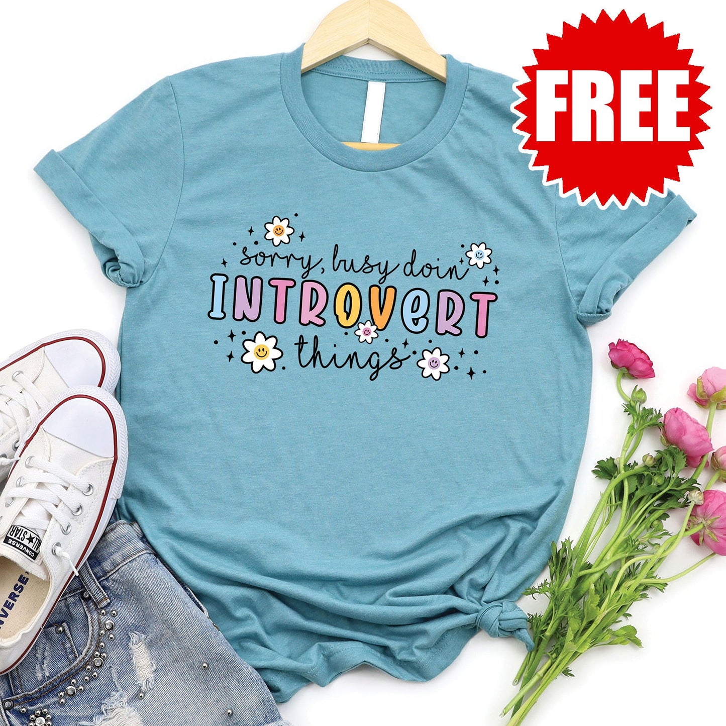 Introvert Things Tee - Heather Lagoon - 0