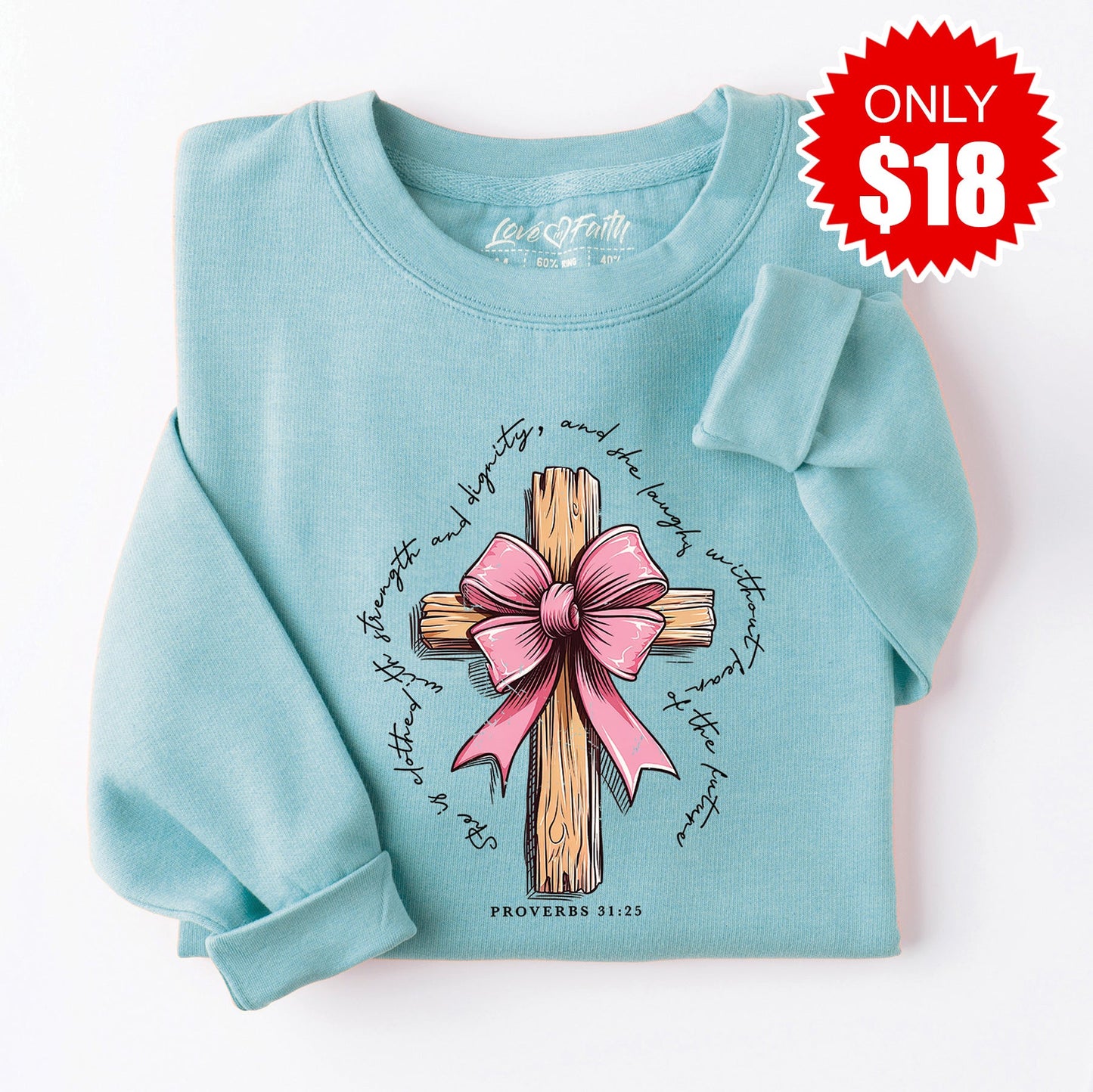 Wooden Cross Crewneck Sweatshirt - Heather Lagoon