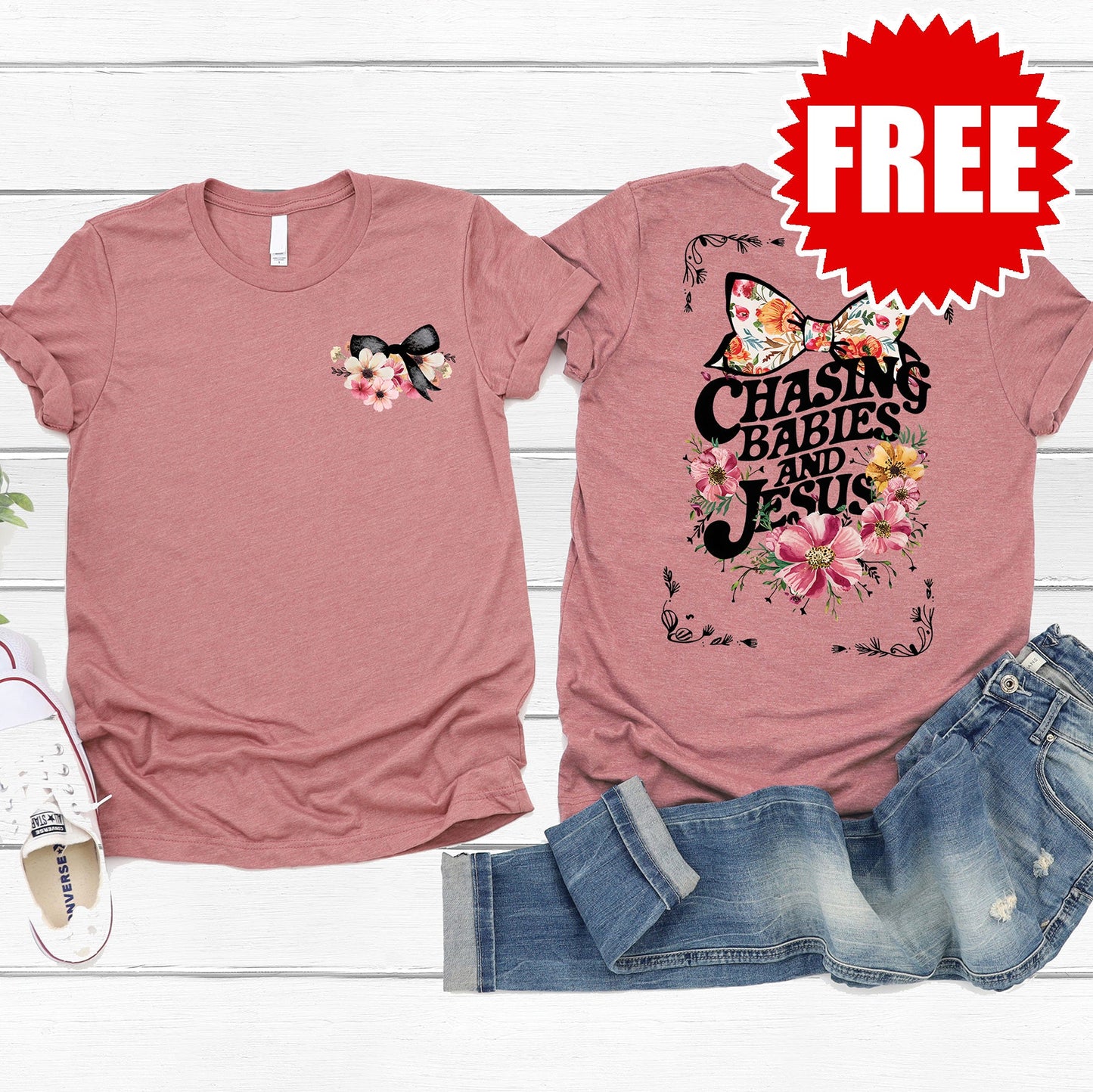 Chasing Babies and Jesus Tee - Heather Mauve