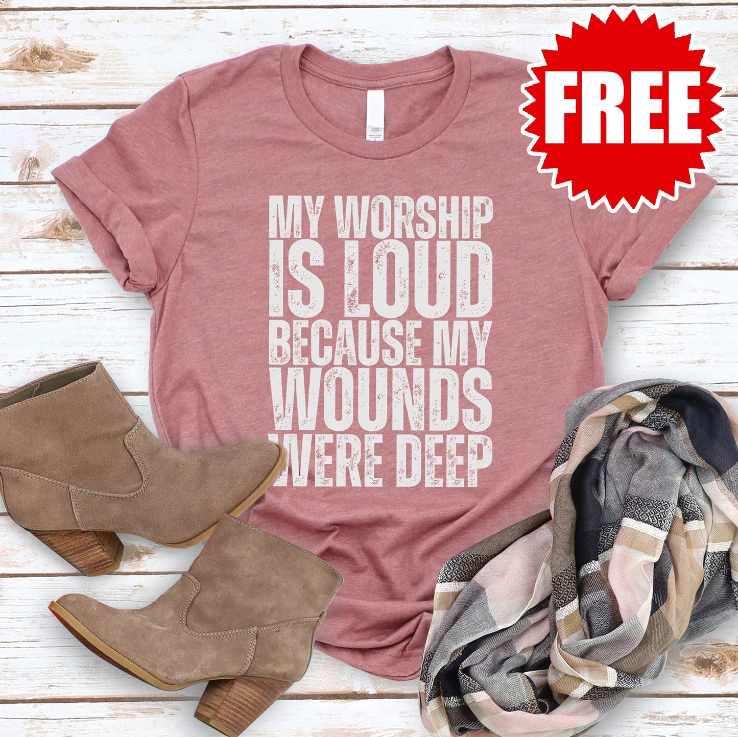 My Worship is Loud Tee - Heather Mauve - 0 Style001
