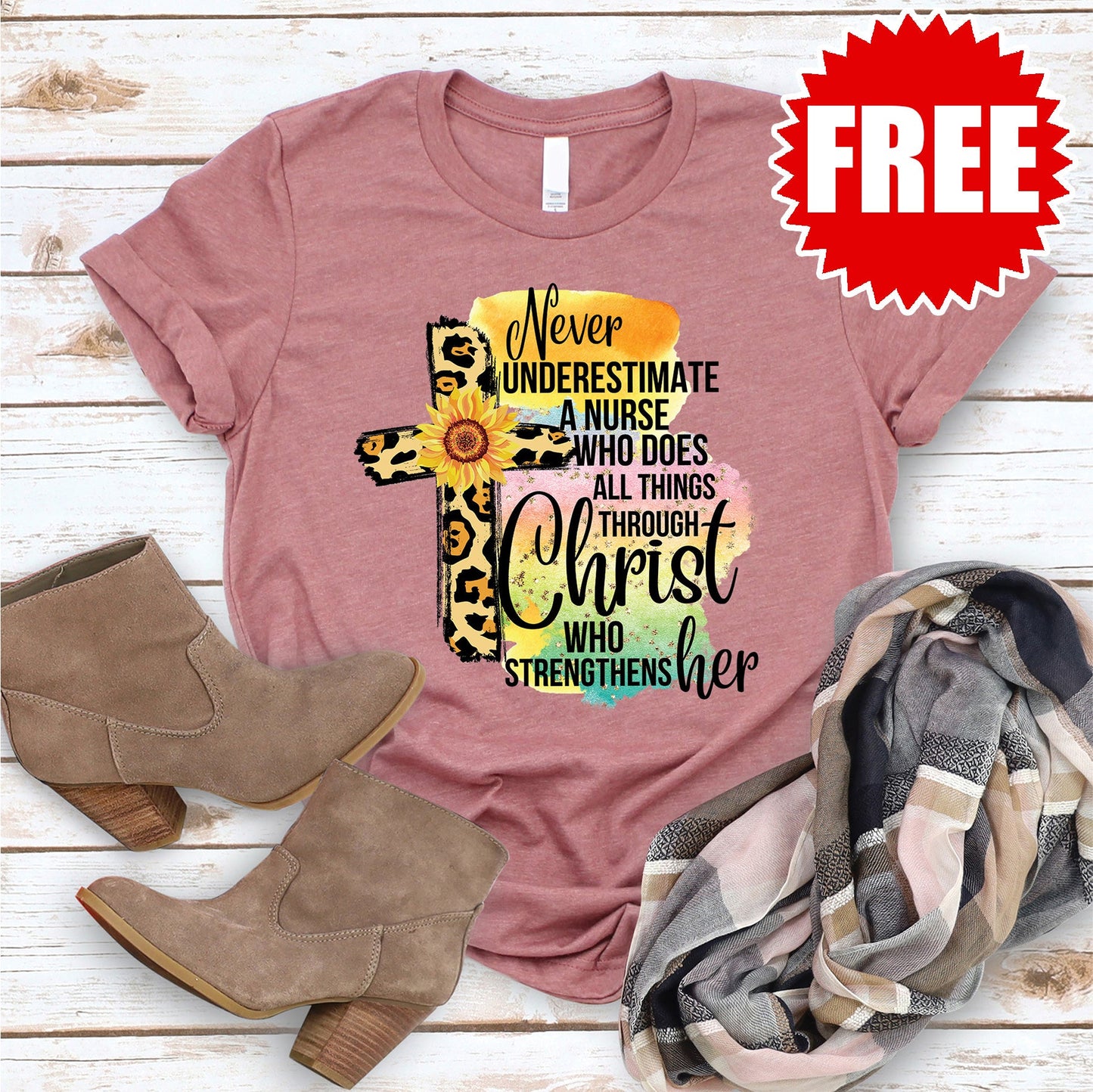 Never Underestimate a Nurse Tee - Heather Mauve - FREE