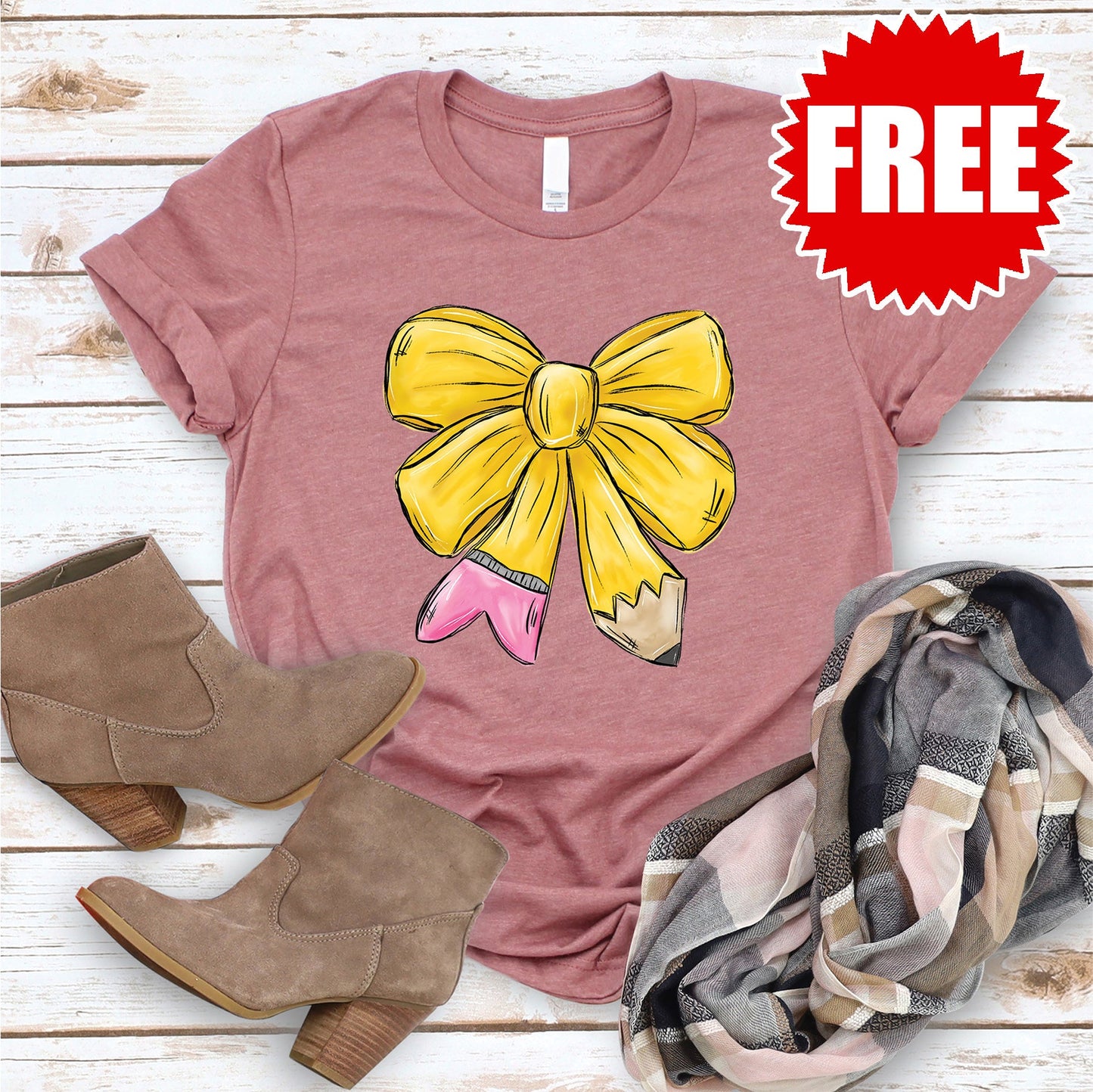 Pencil Bow Tee - Heather Mauve - FREE