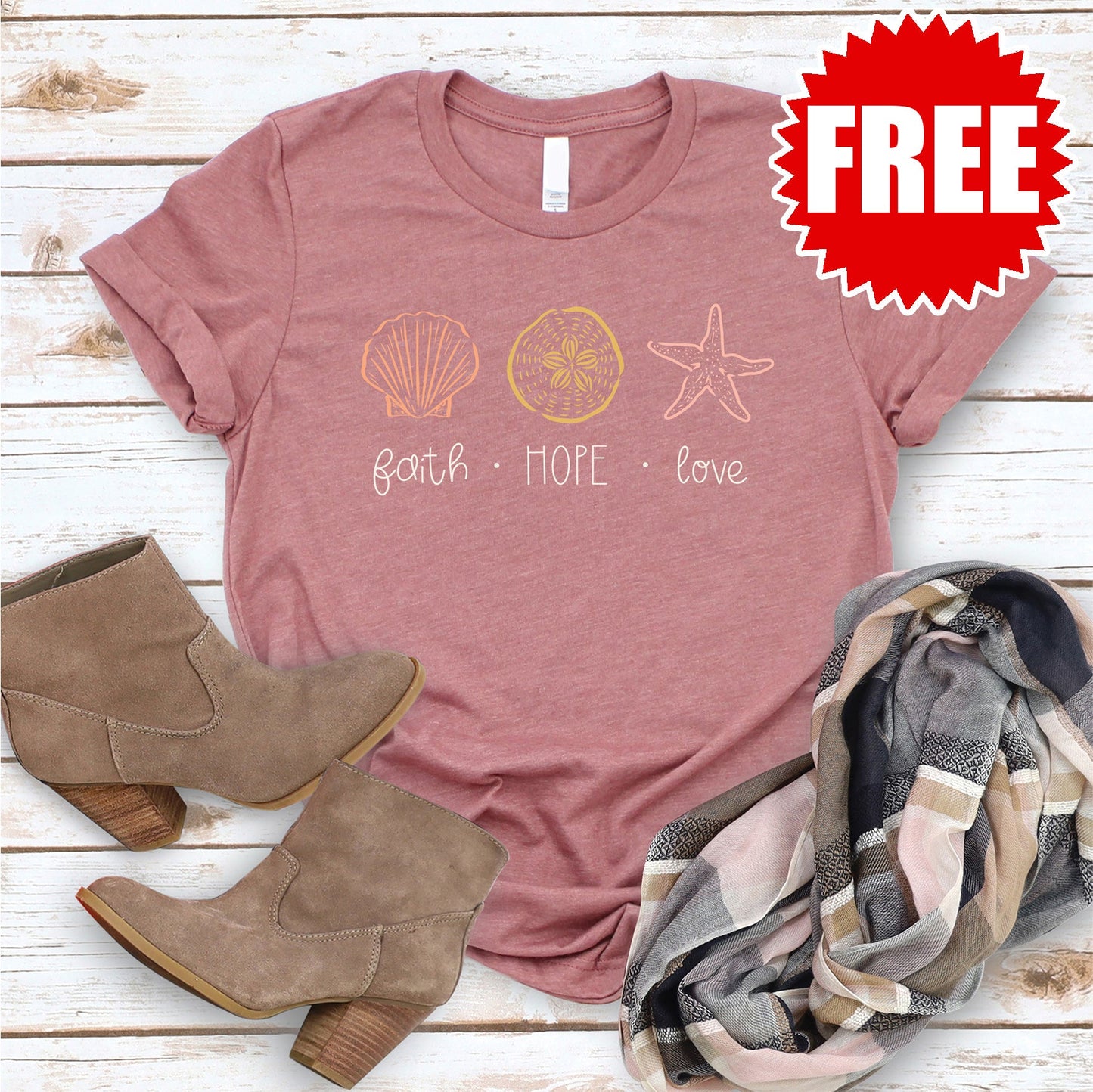Faith Hope Love Tee - Heather Mauve - FREE