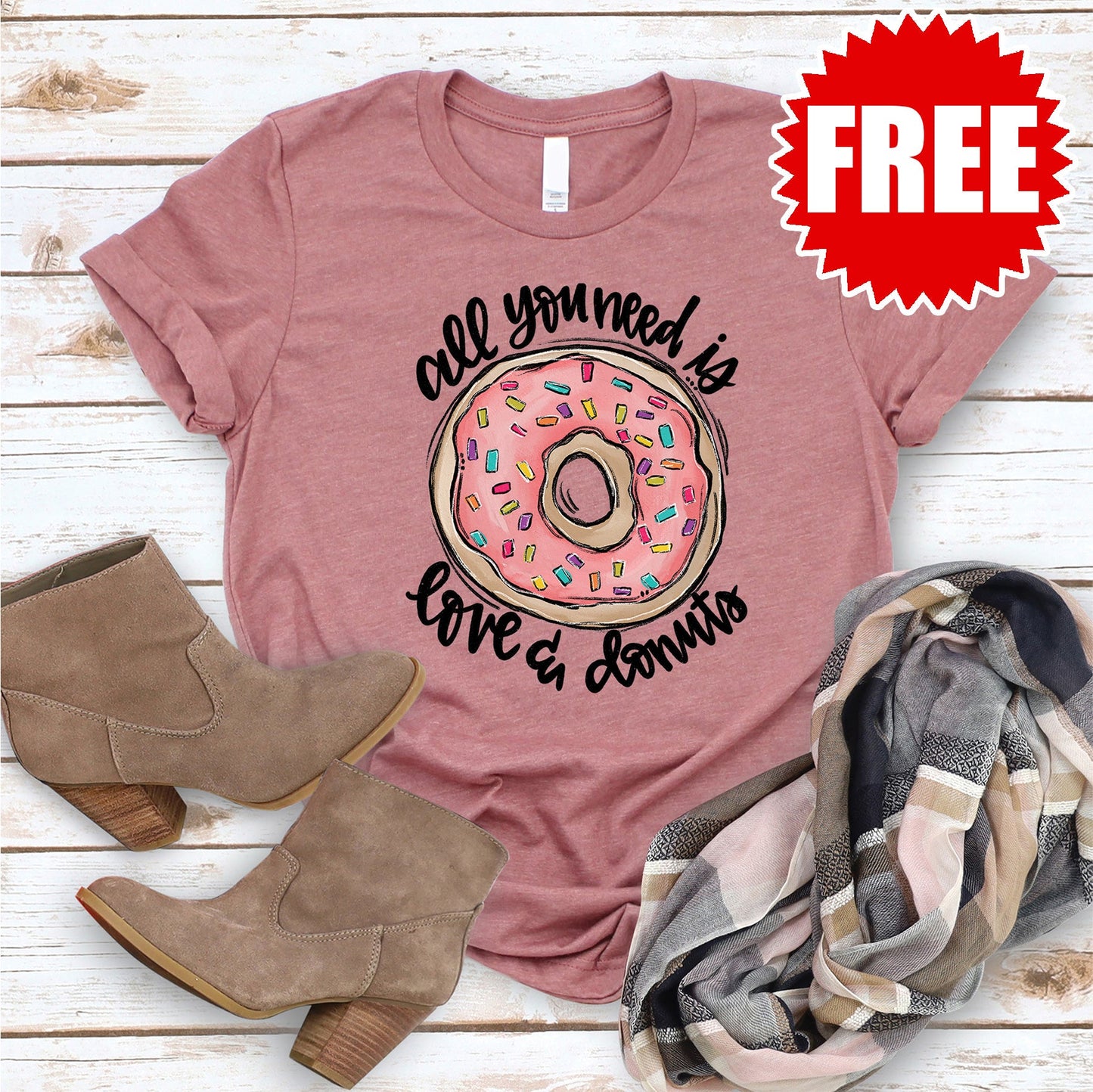 Love and Donuts Tee - Heather Mauve - 0