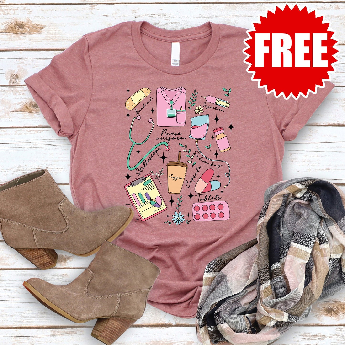 Nurse Stuff 2 Tee - Heather Mauve - FREE
