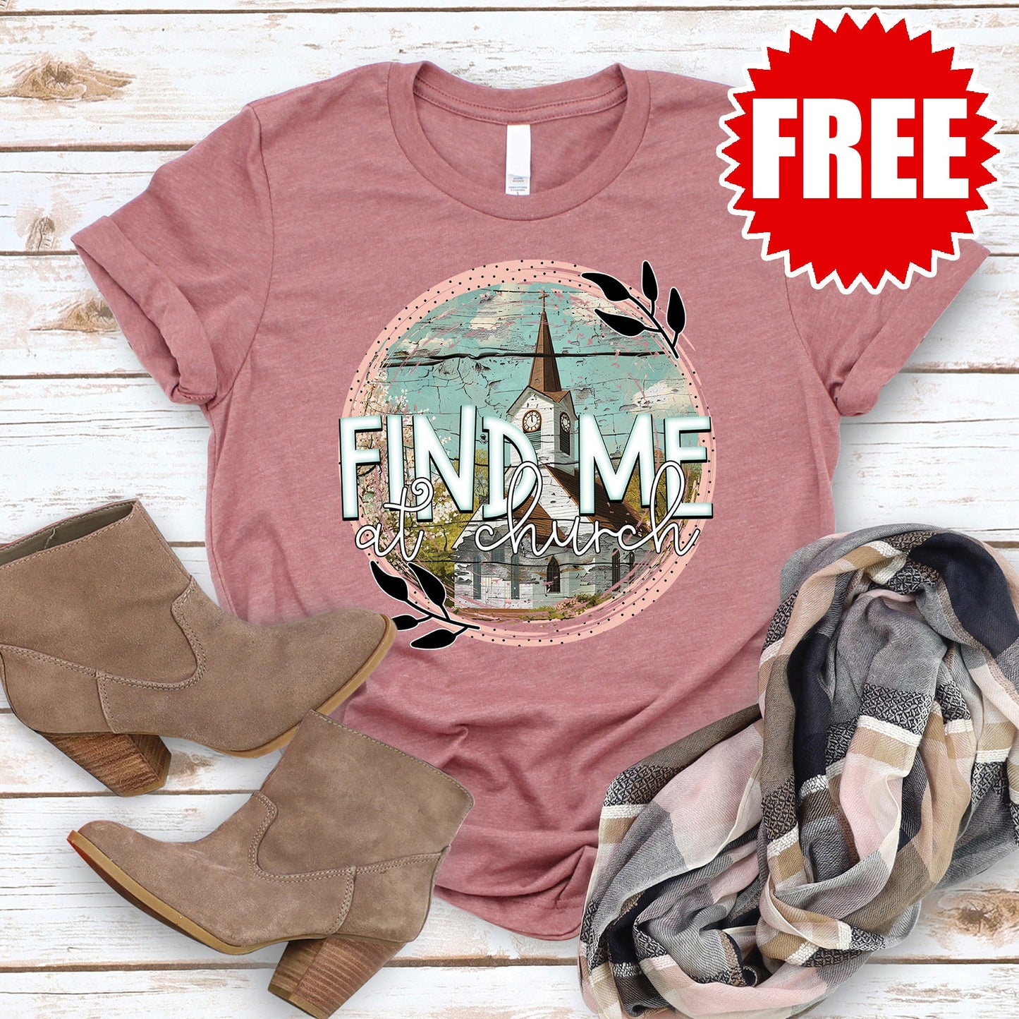 Find Me At Church Tee - Heather Mauve - 0