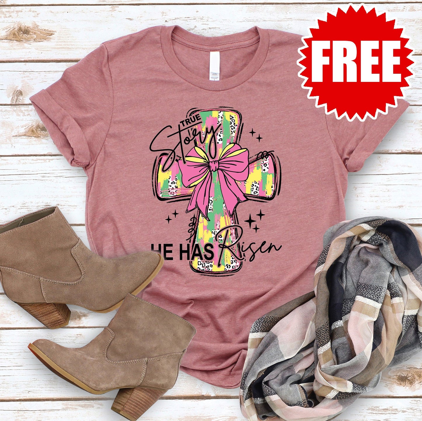 True Story He Has Risen Tee - Heather Mauve Style001