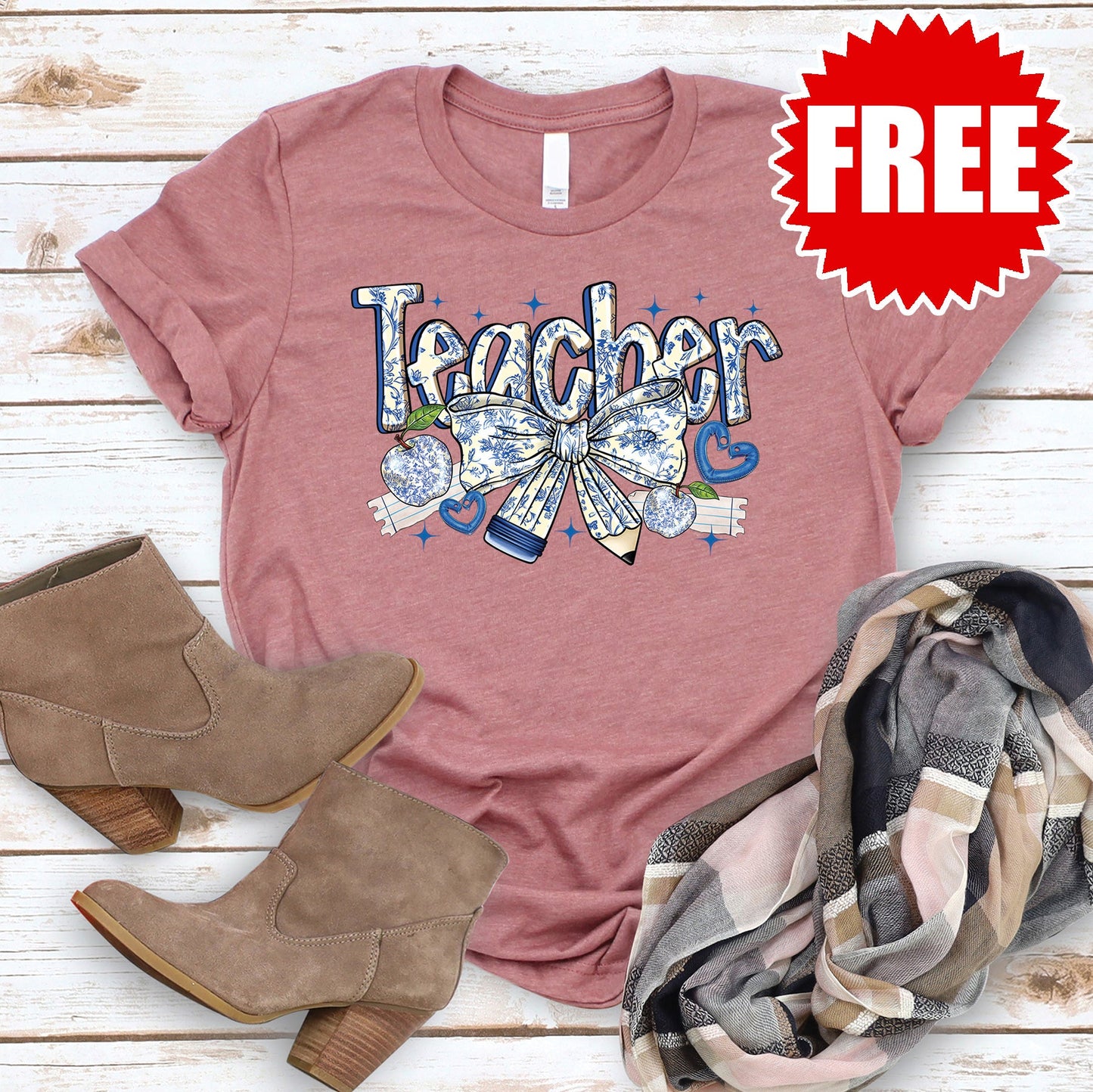 Teacher Blue Tee - Heather Mauve - FREE