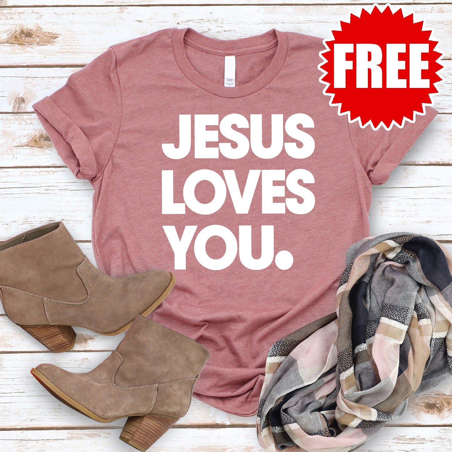 Jesus Loves You Tee - Heather Mauve - 0