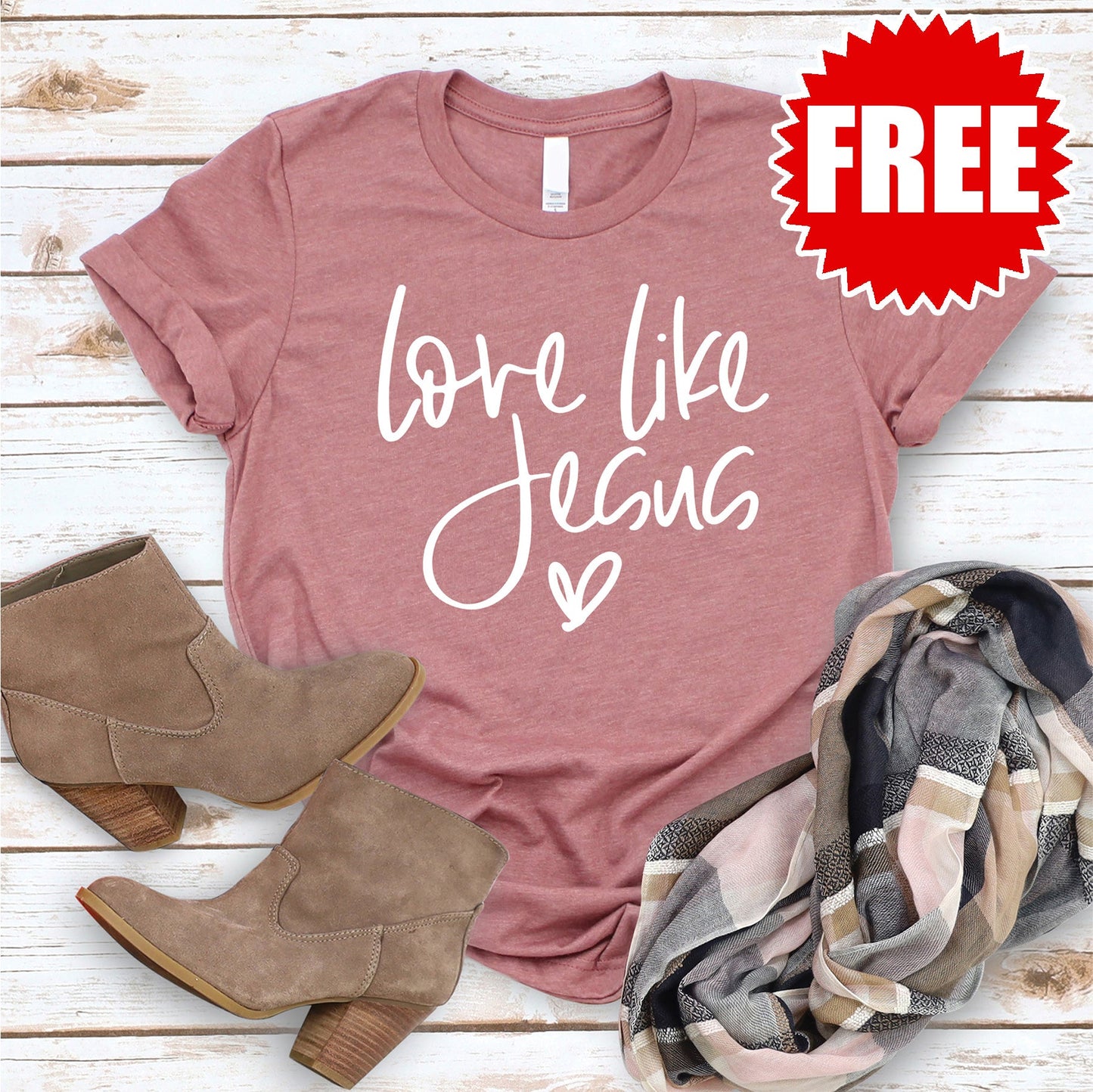 Love Like Jesus Cursive Tee - Heather Mauve - 0