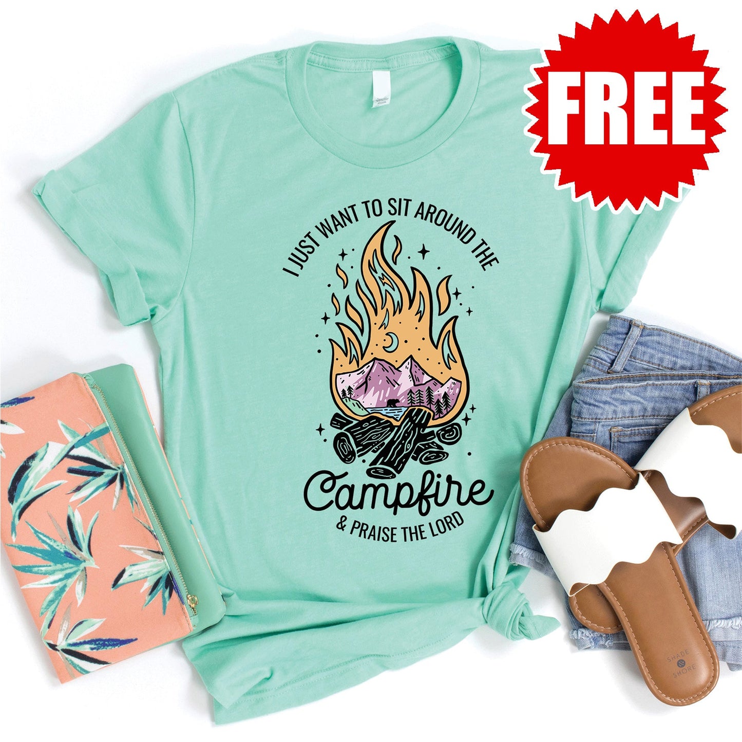 Campfire Tee - Heather Mint - 0