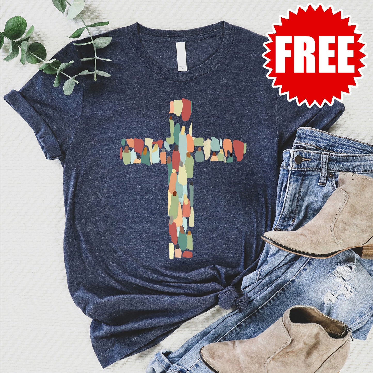 Cross Tee - Heather Navy Style001