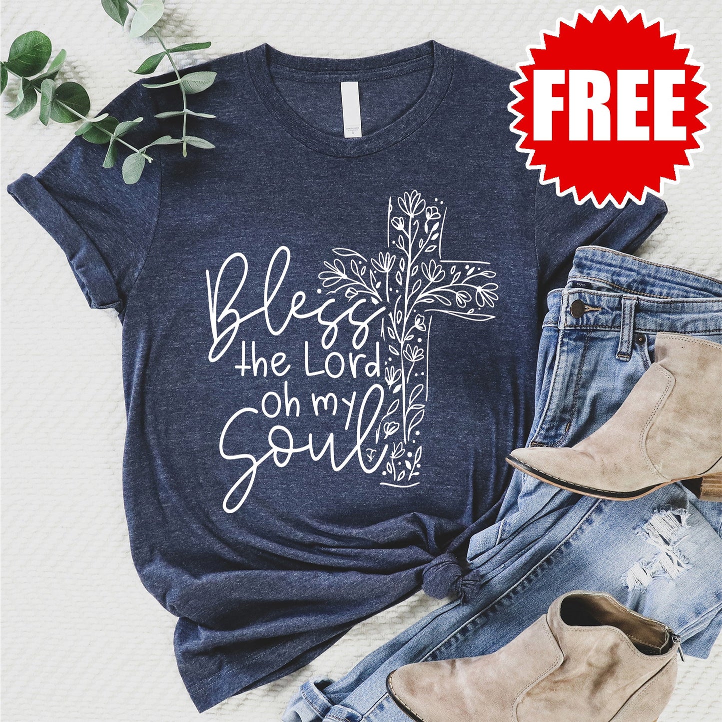 Bless The Lord Tee - Heather Navy Style001