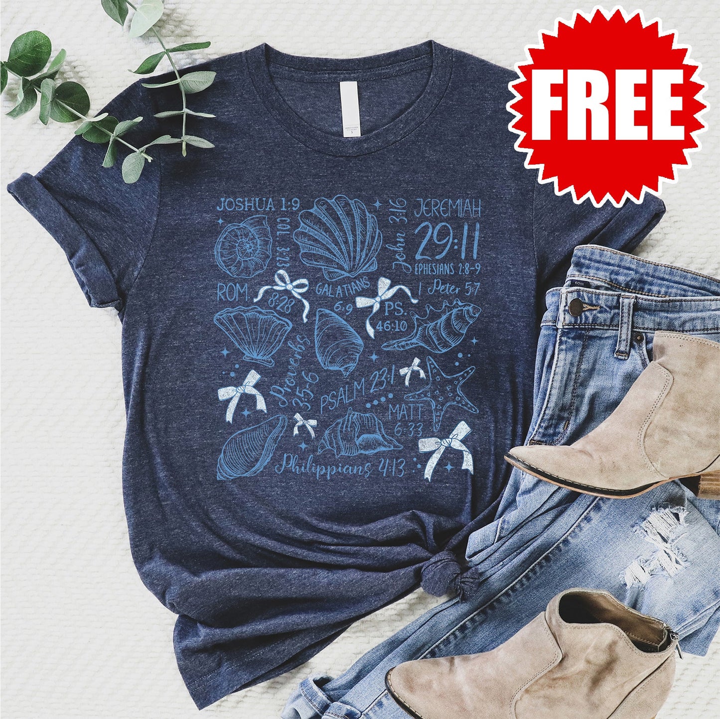 Bible Verses Shells Tee - Heather Navy - 0