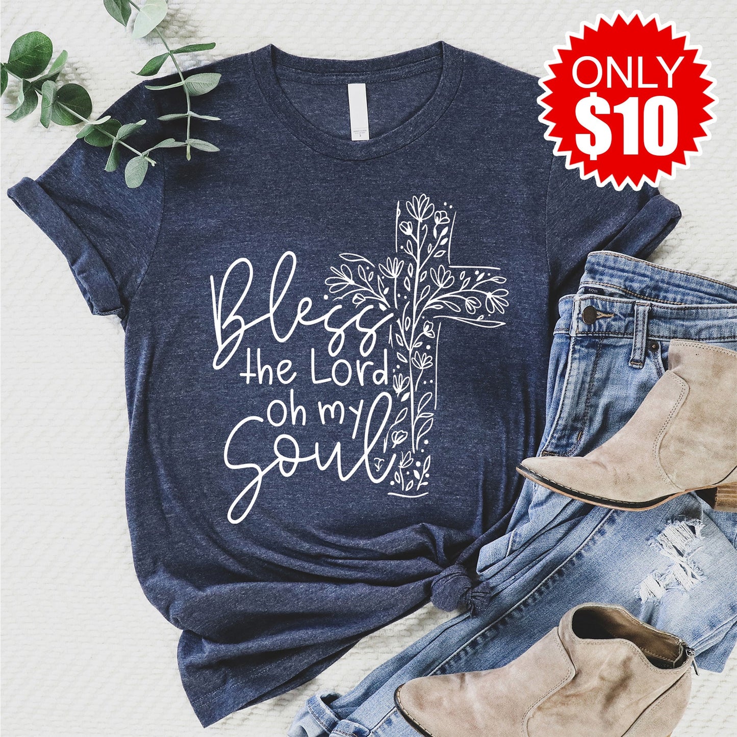 Bless The Lord Tee - Heather Navy