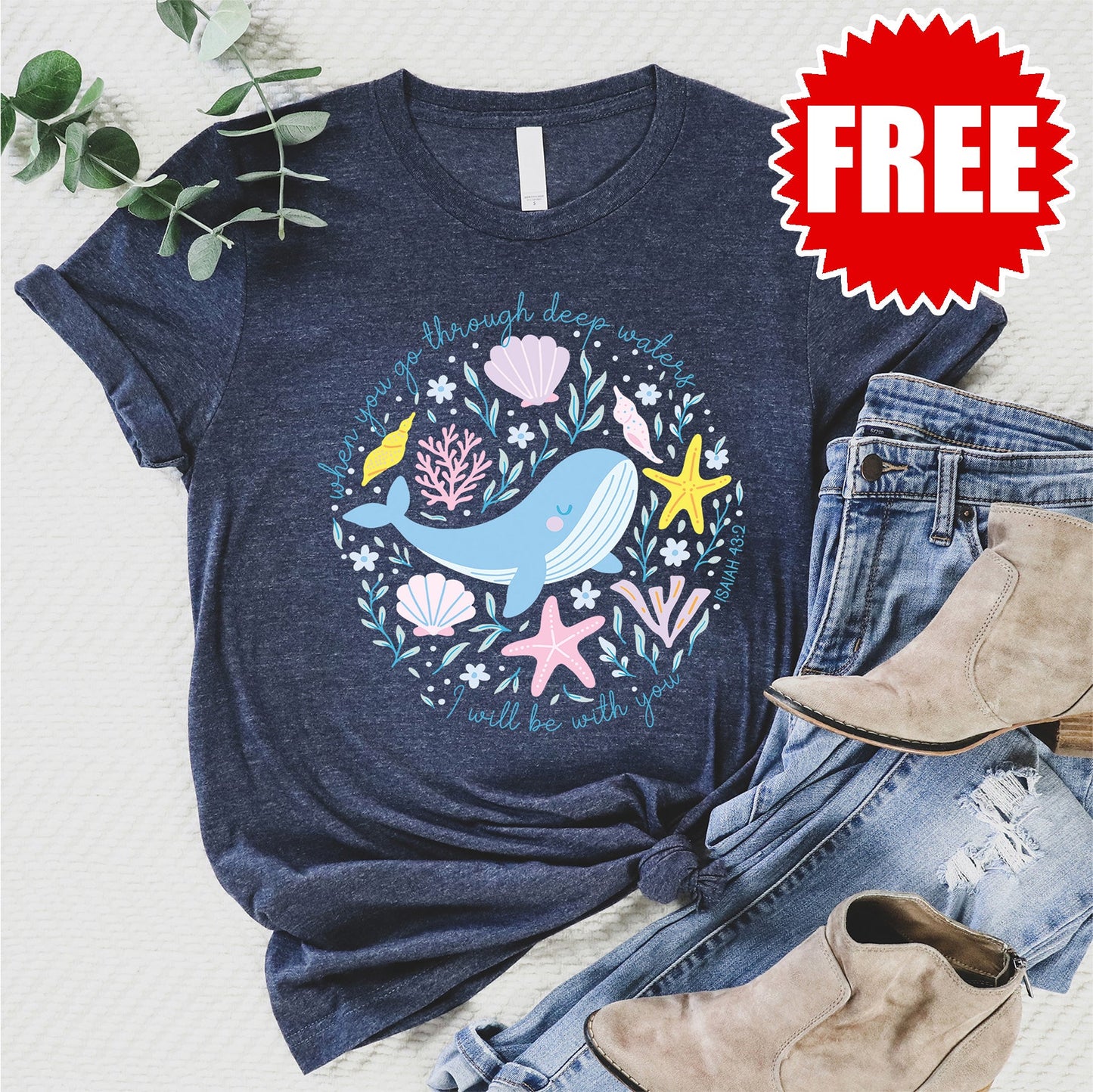 Deep Waters Whale Tee - Heather Navy - 0