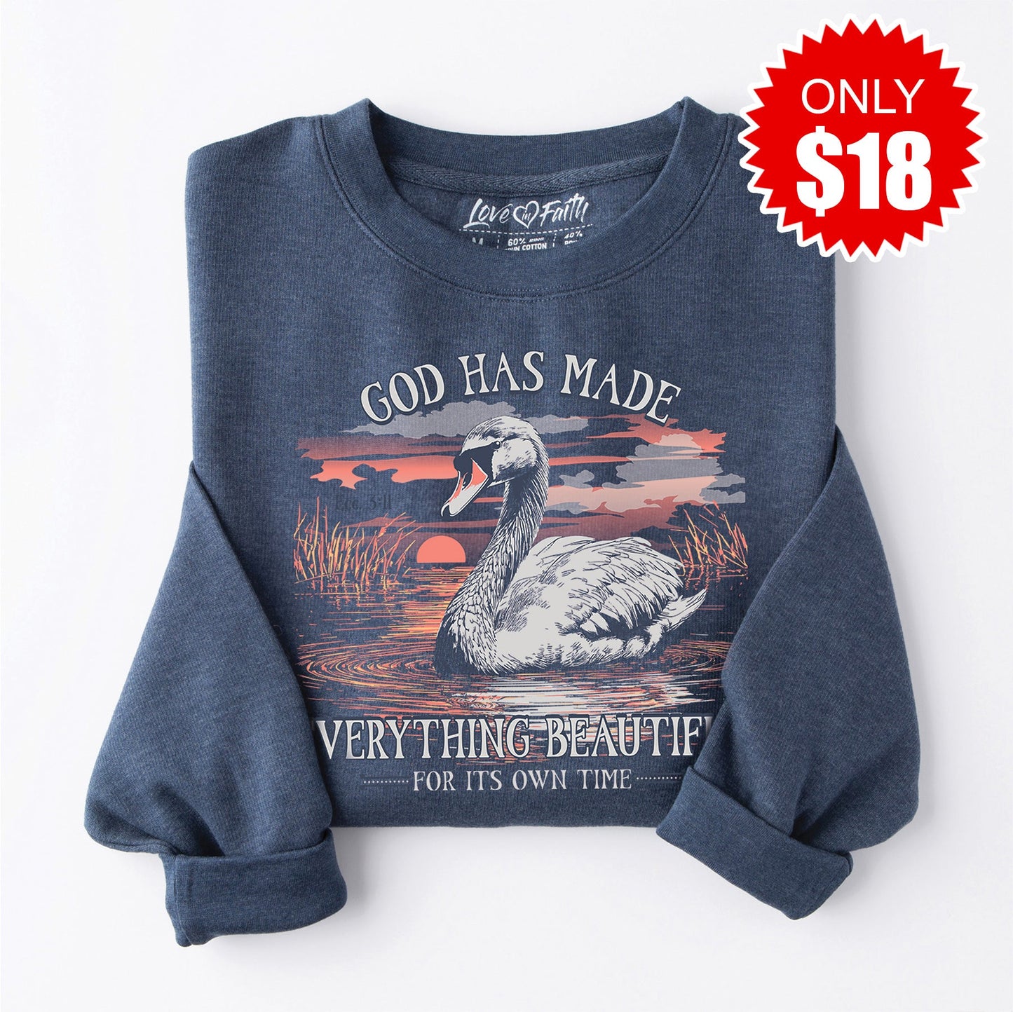 Beautiful Time Swan Sweatshirt - Heather Navy - 18