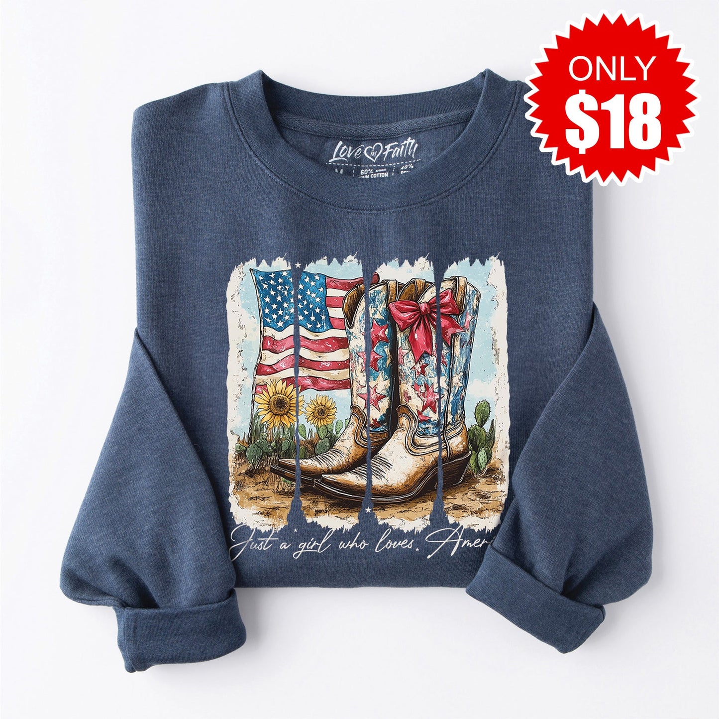 Girl Who Loves America Sweatshirt - Heather Navy - 18