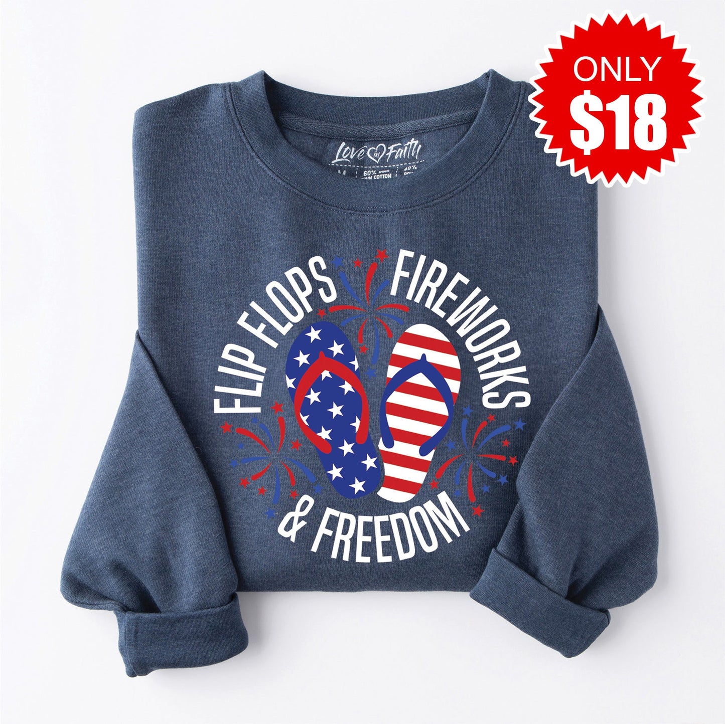 Flip Flops Fireworks Freedom Sweatshirt - Heather Navy - 18