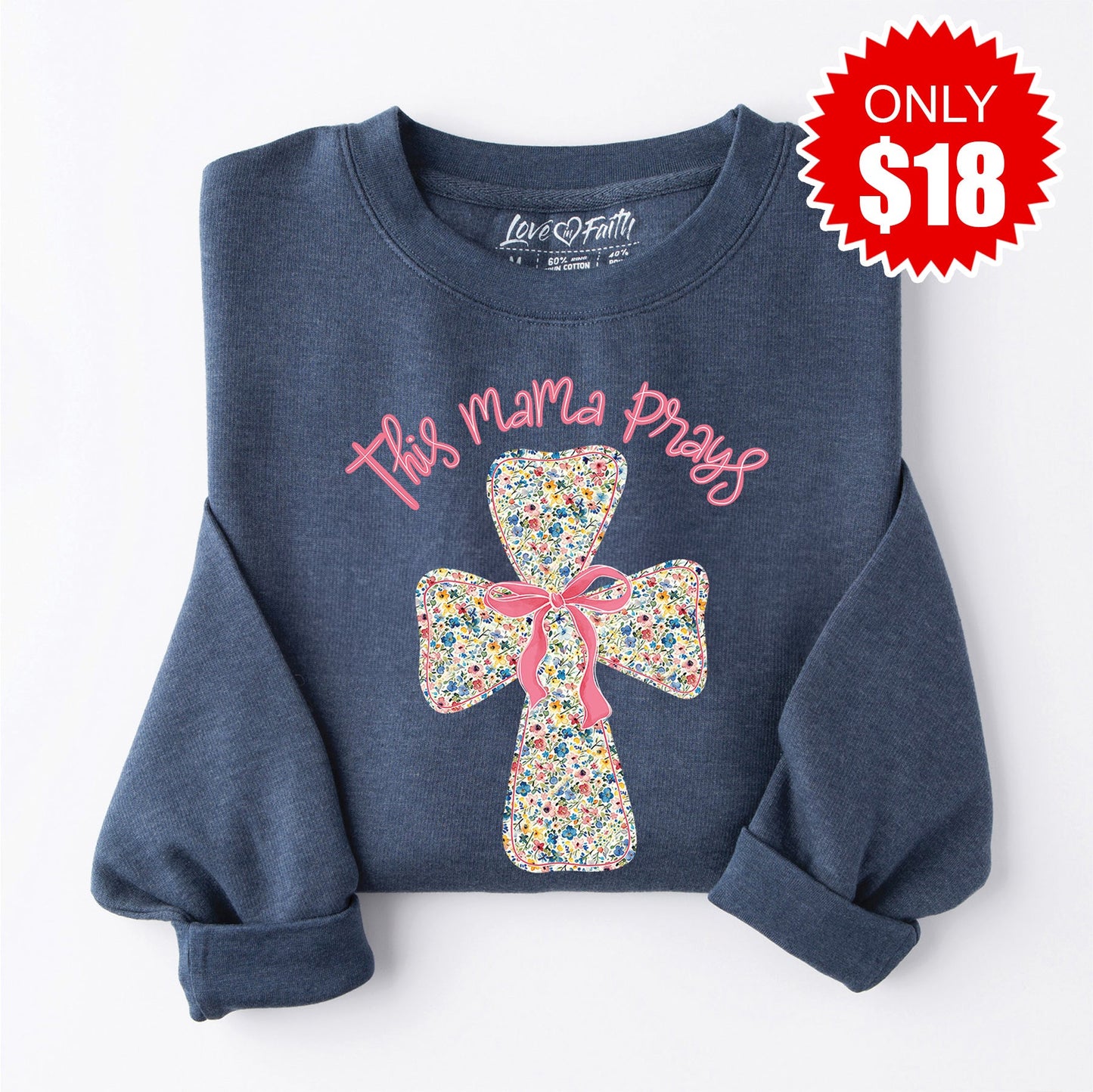 This Mama Prays Sweatshirt - Heather Navy - 18