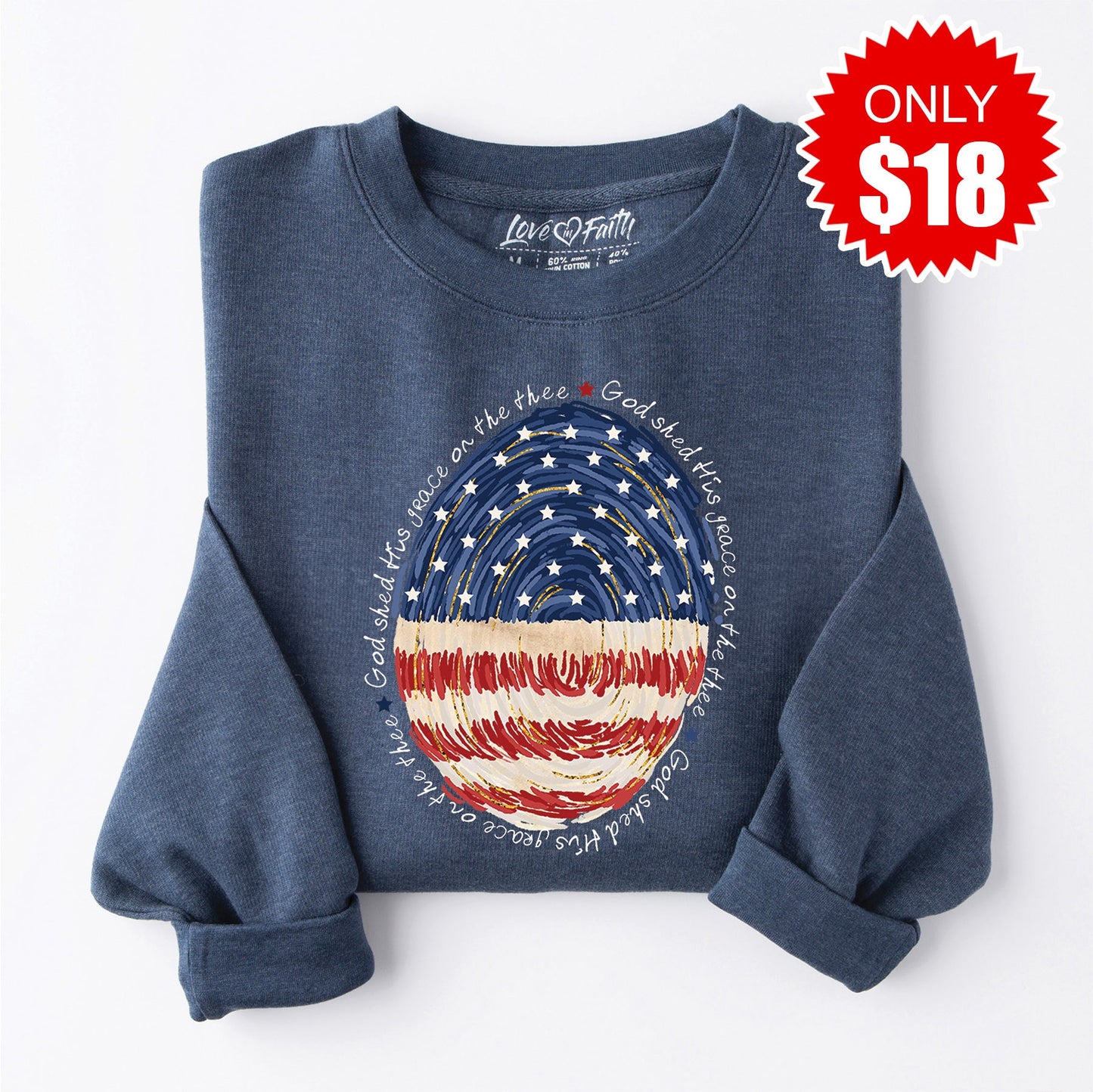 God Shed His Grace Fingerprint Sweatshirt - Heather Navy - 18