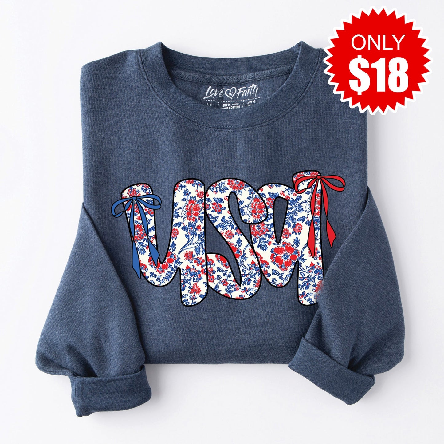 USA Ribbon Sweatshirt - Heather Navy - 18 Style001