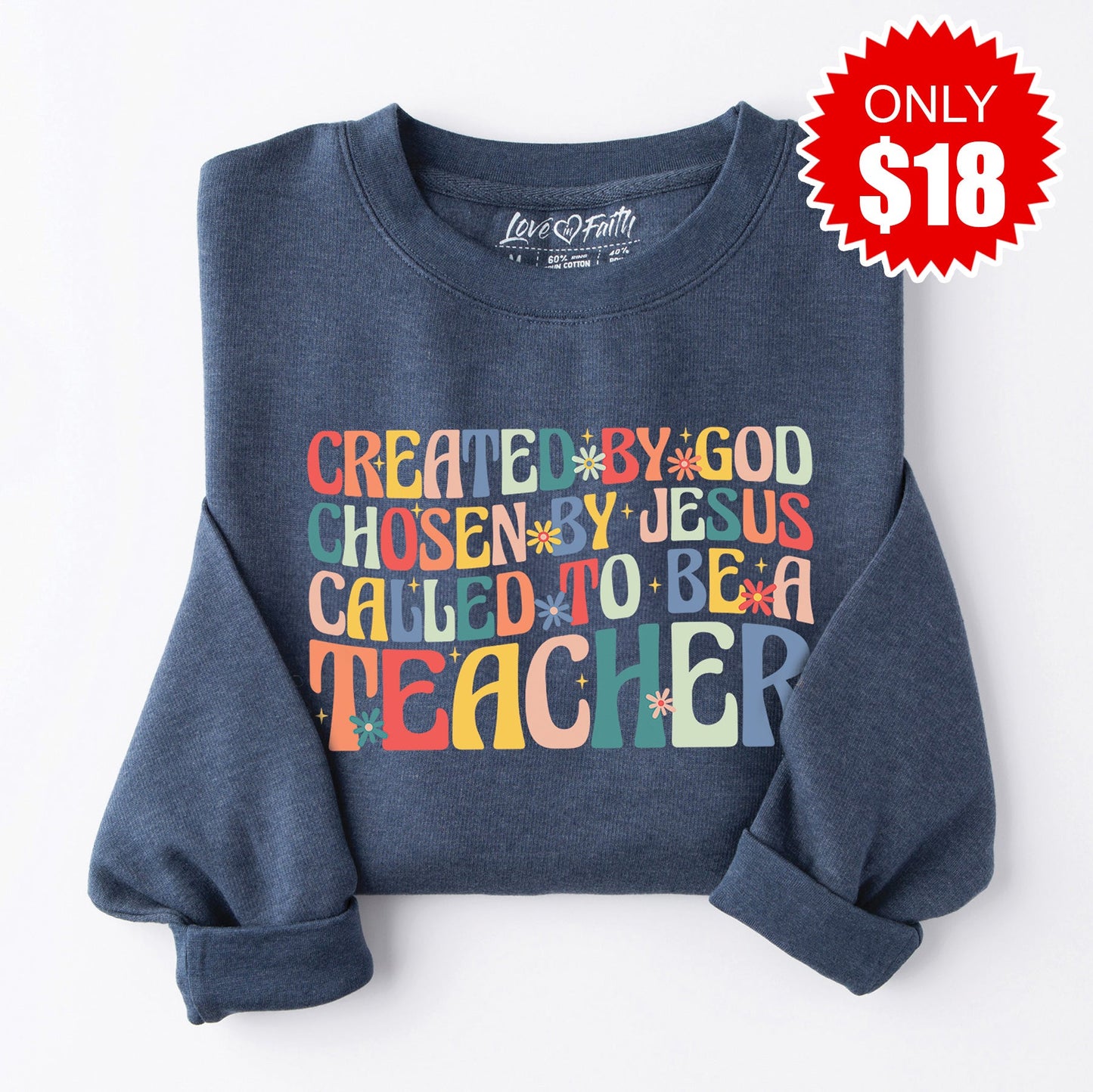 Created by God Sweatshirt - Heather Navy - 18