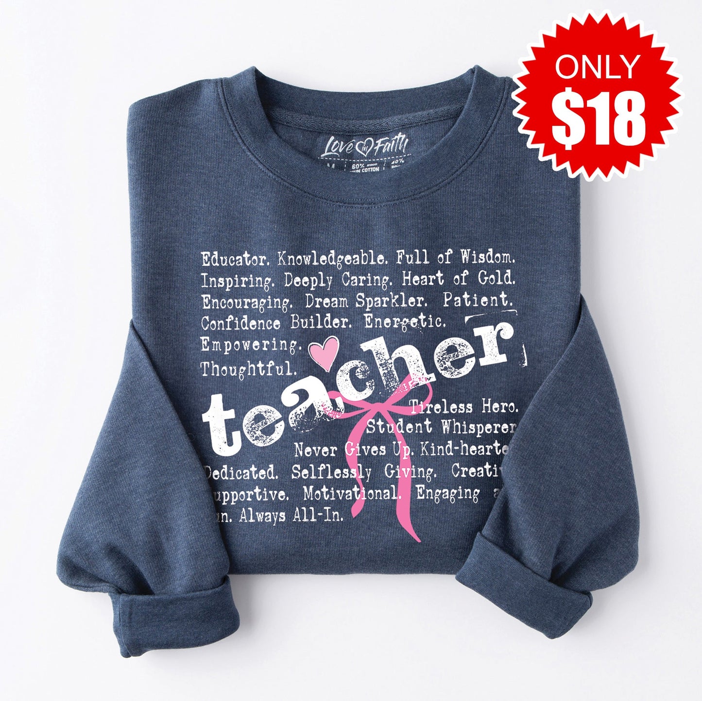 Teacher Words Sweatshirt - Heather Navy - 18