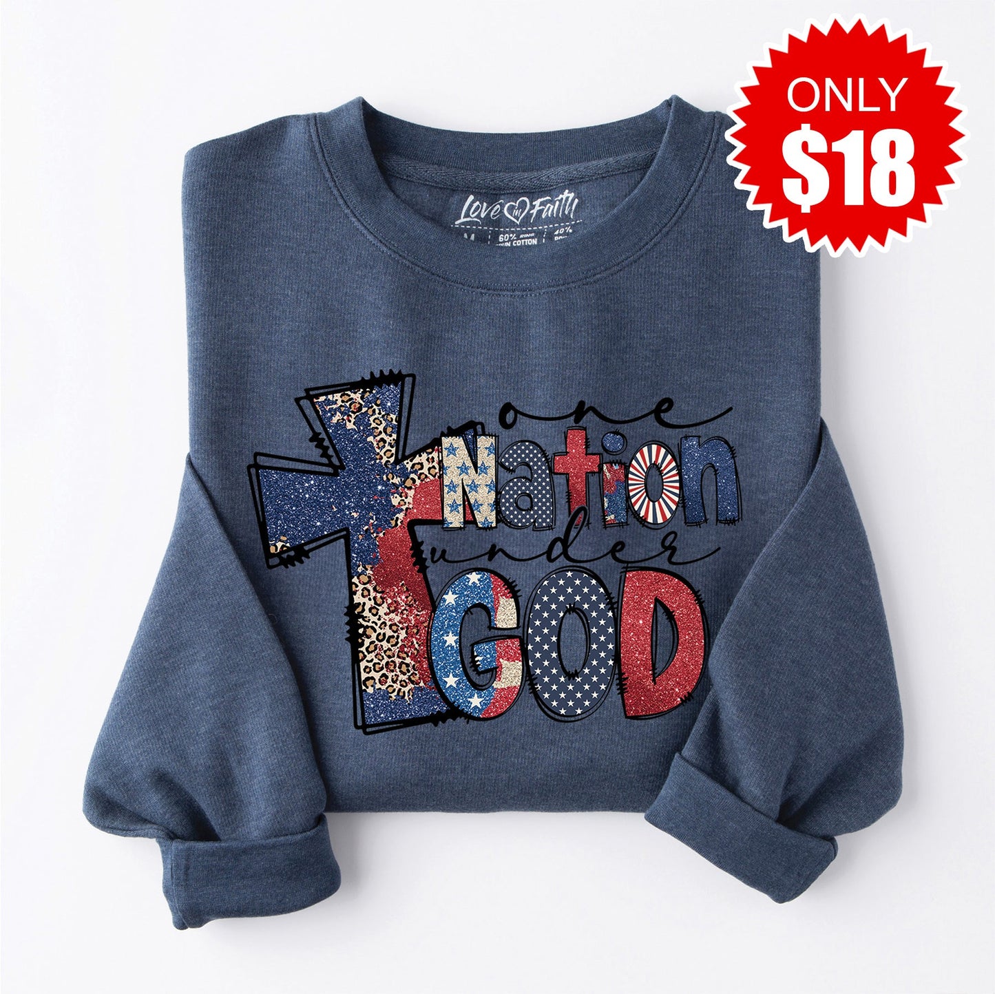 One Nation Cross Sweatshirt - Heather Navy - 18