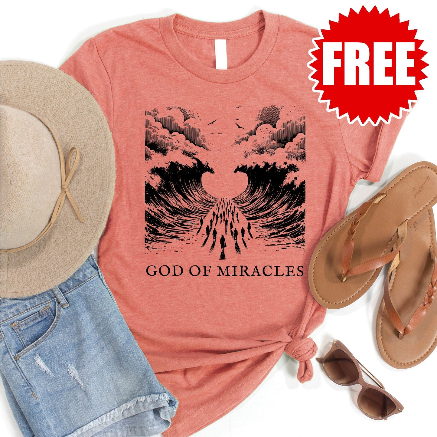 God of Miracles Tee - Heather Papaya - 0