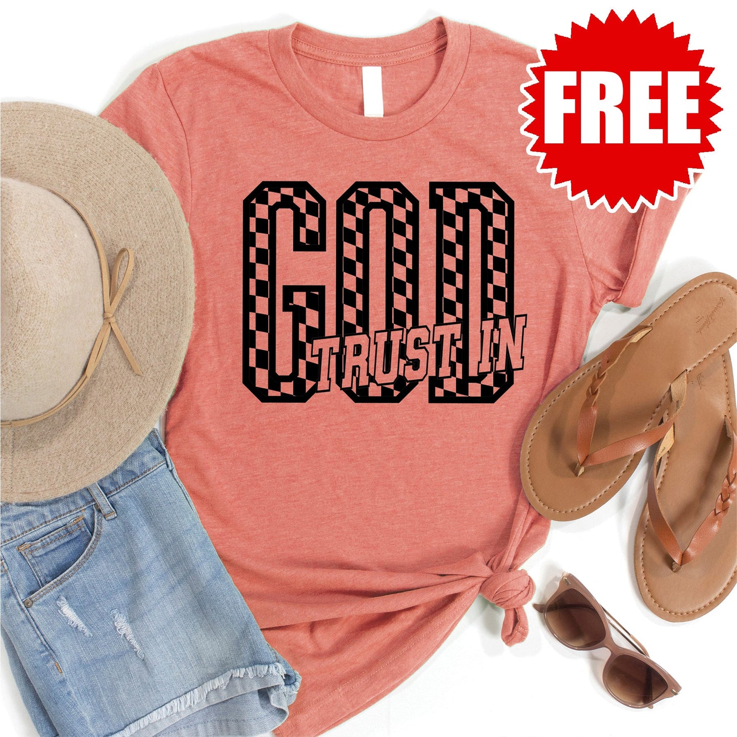 Trust In God Tee - Heather Papaya - FREE