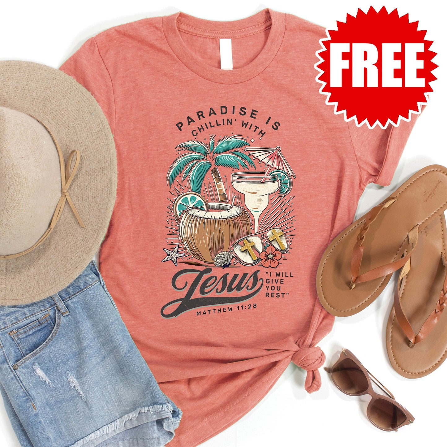 Paradise Tee - Heather Papaya - 0