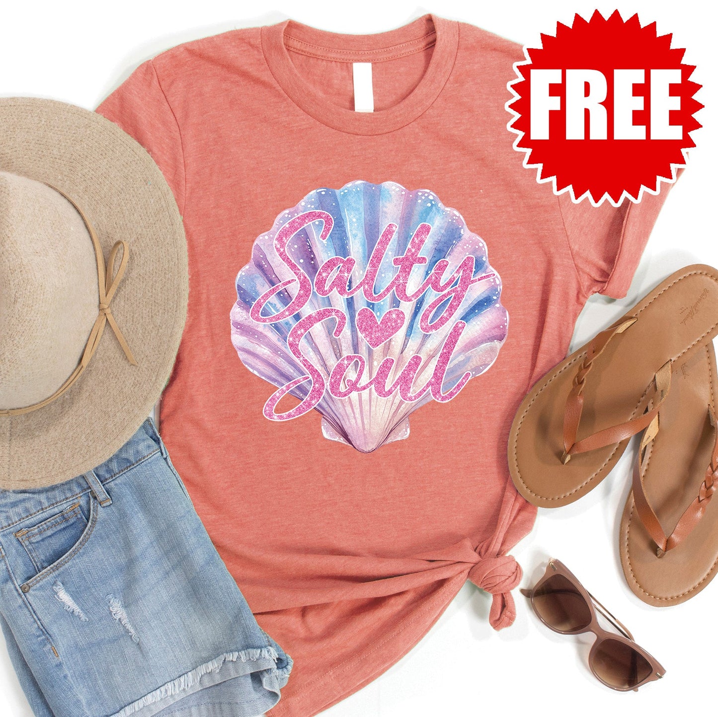 Salty Soul Shell Tee - Heather Papaya - 0