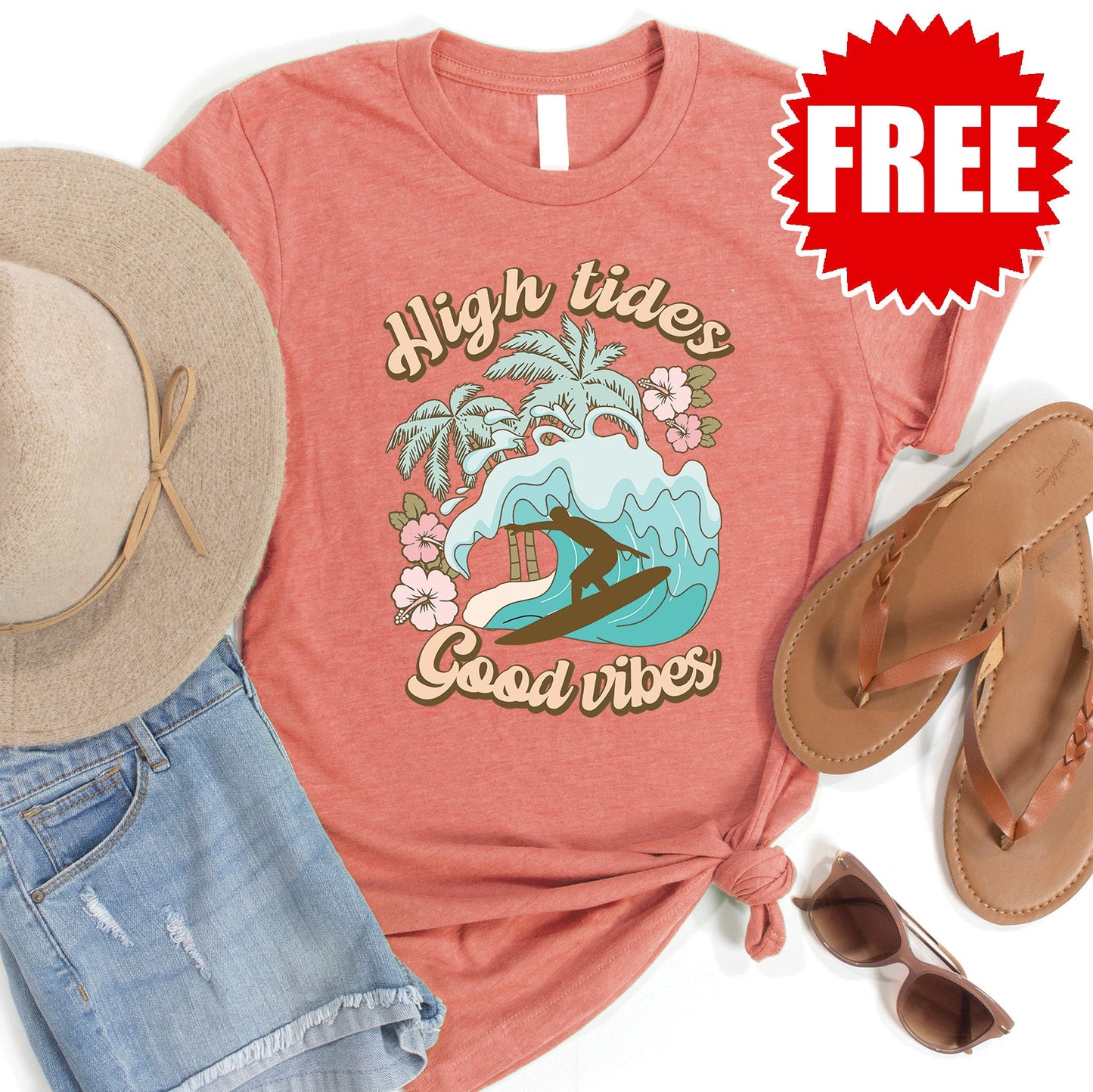 High Tides Tee - Heather Papaya - 0