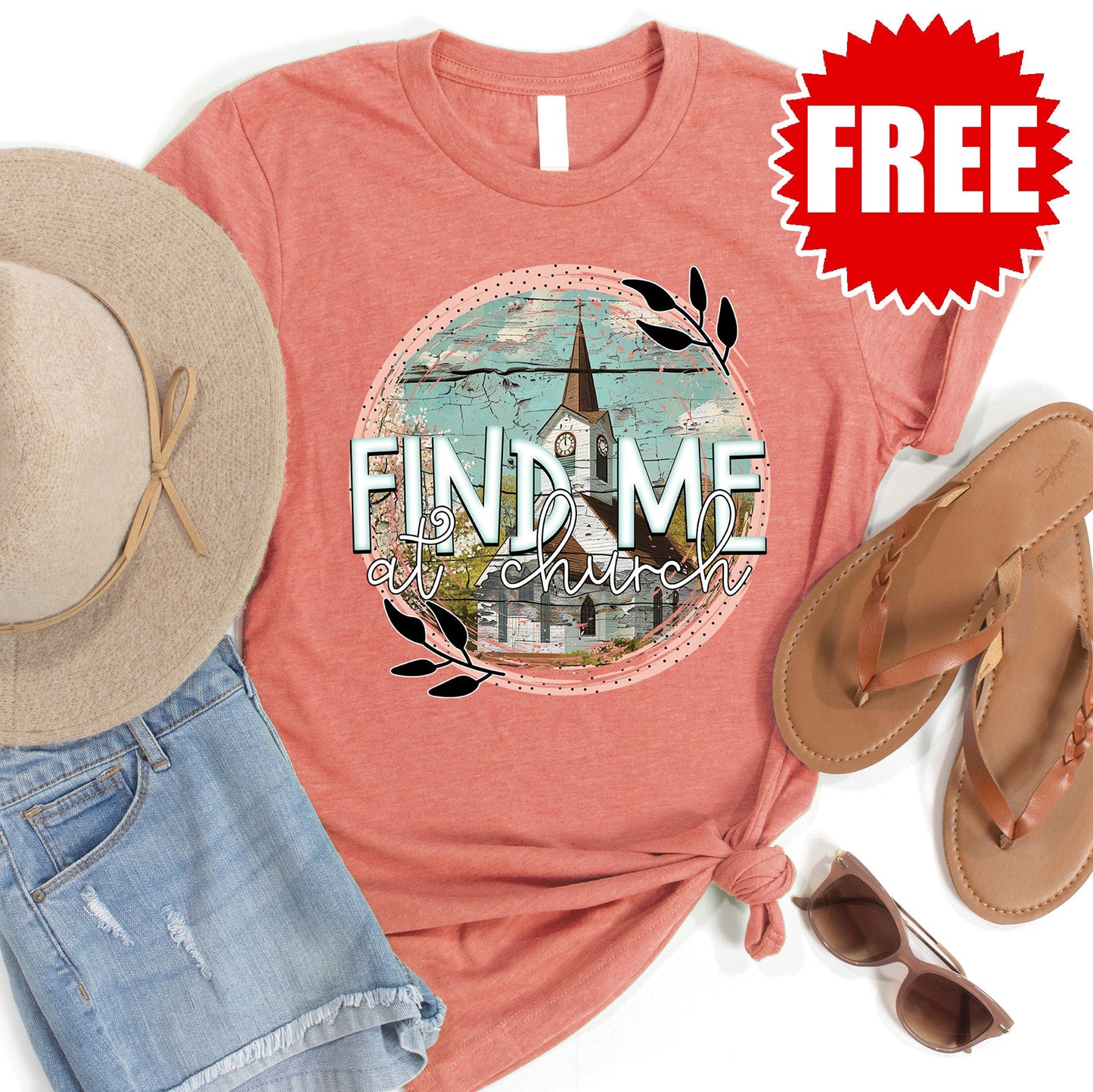 Find Me At Church Tee - Heather Papaya - 0