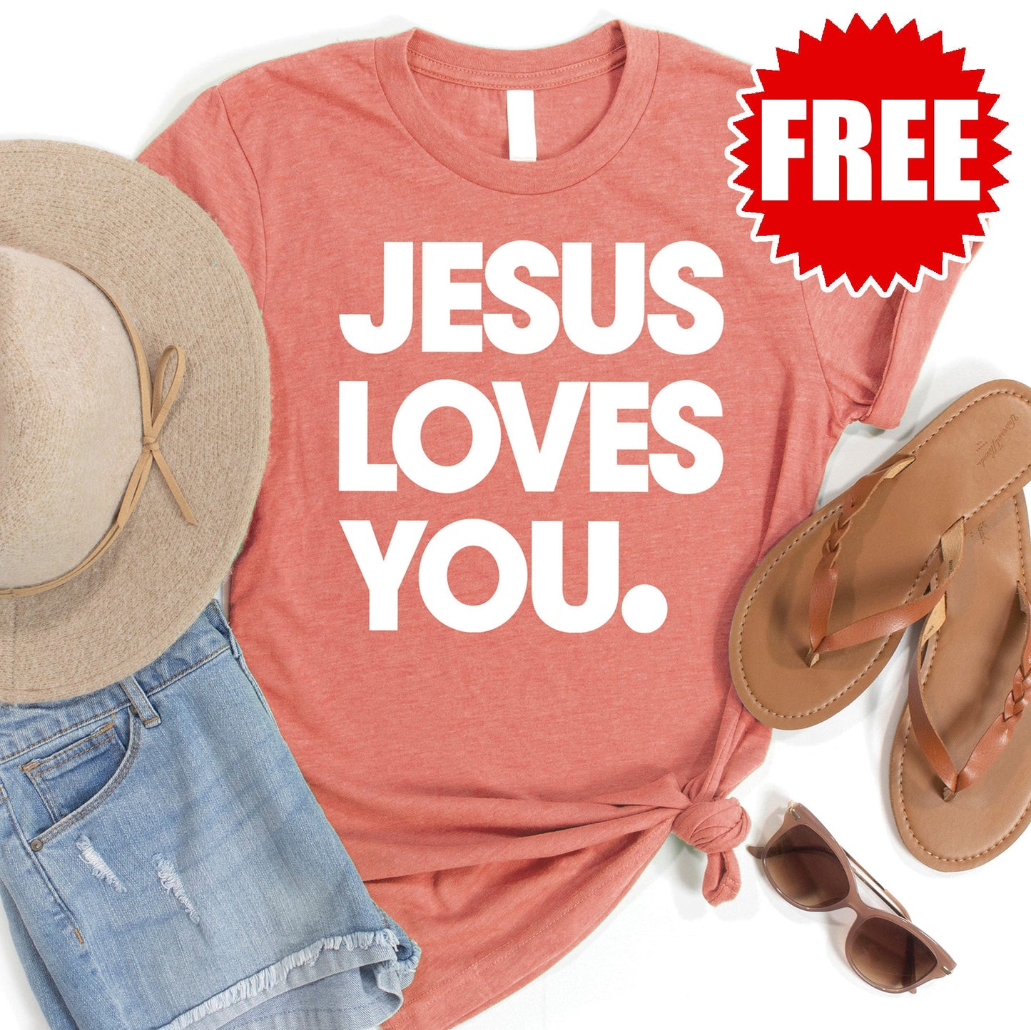 Jesus Loves You Tee - Heather Papaya - 0
