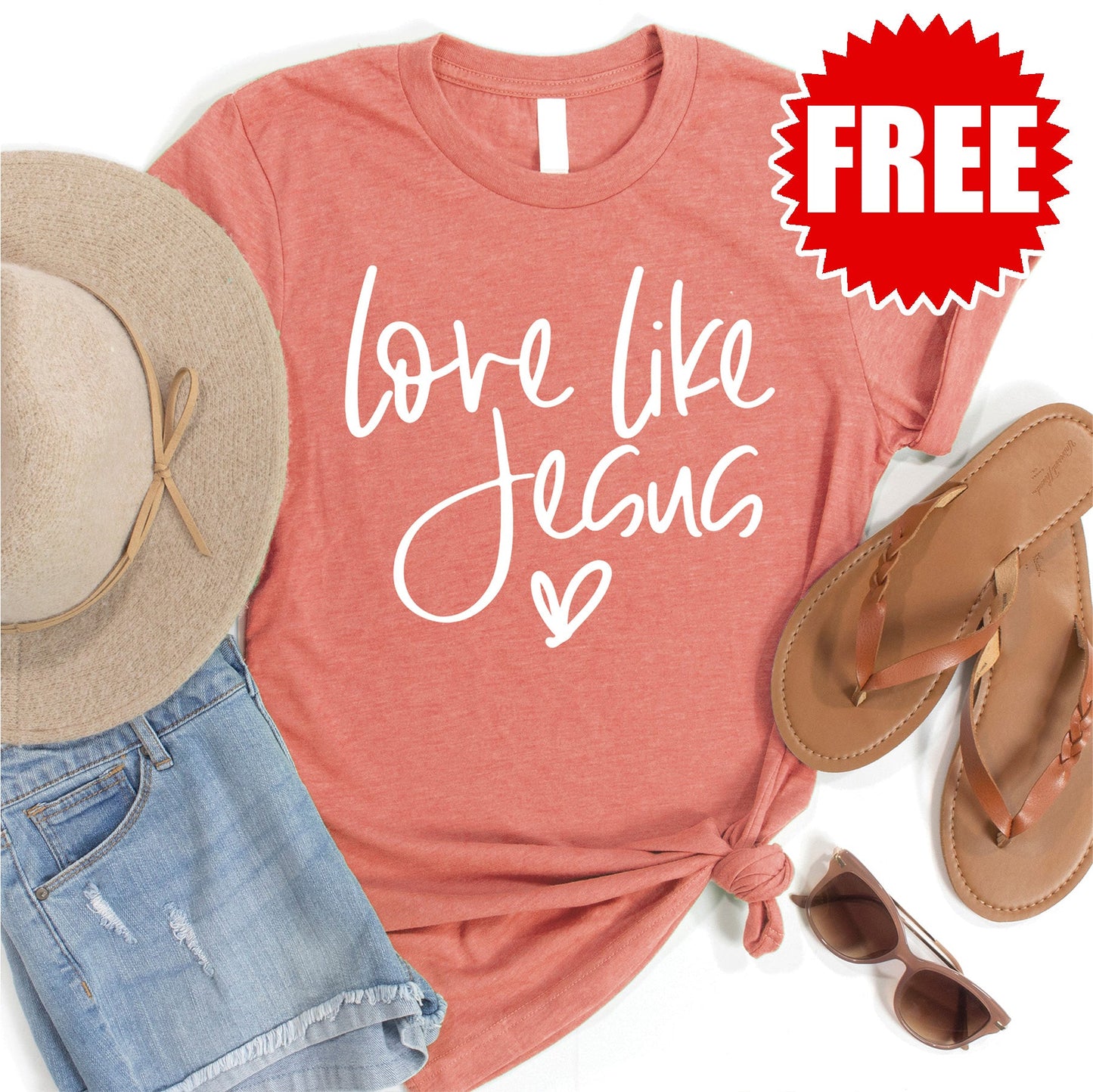 Love Like Jesus Cursive Tee - Heather Papaya - 0